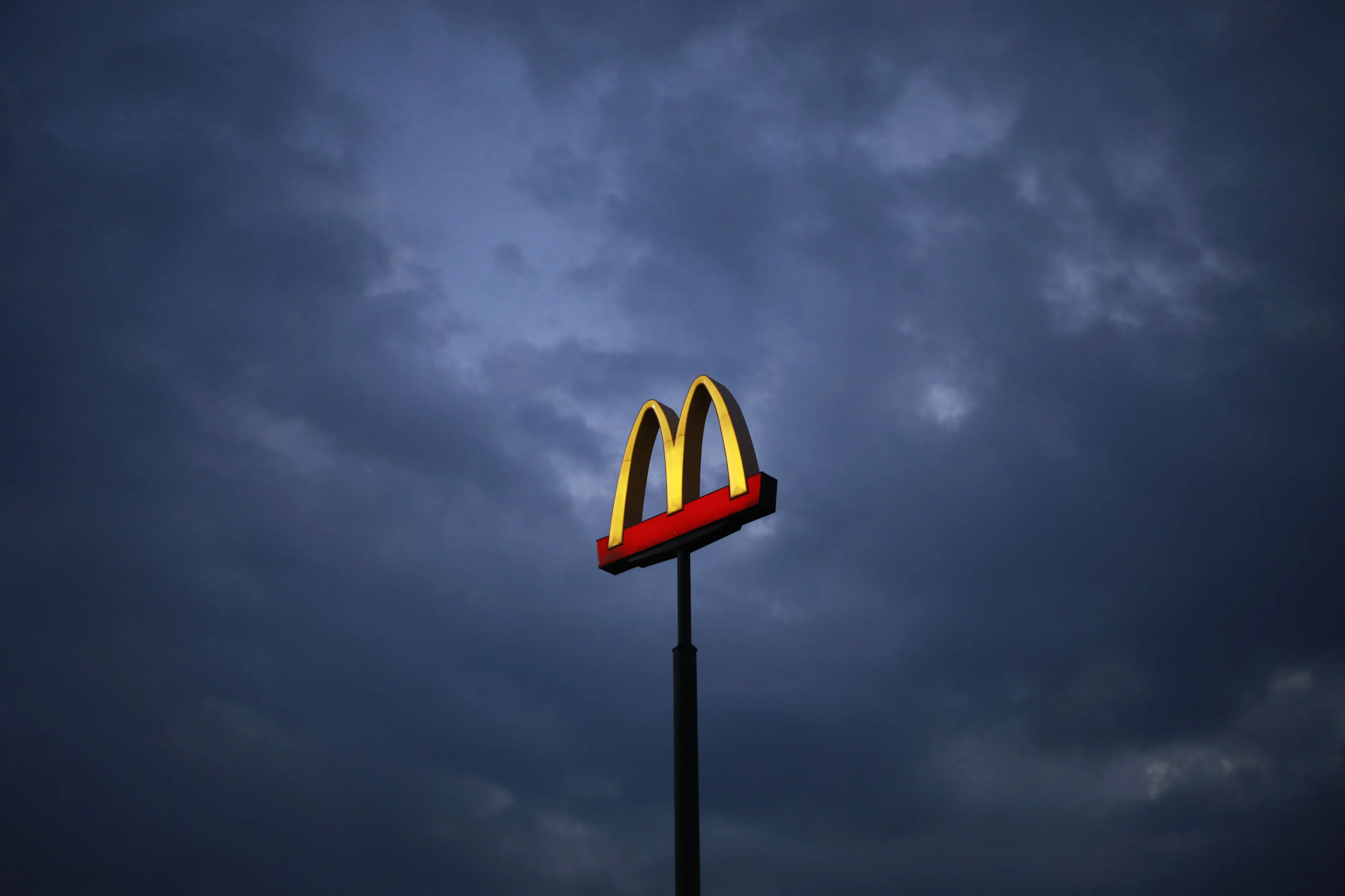 Signage outside a McDonald's Corp. fast food restaurant in Simpsonville, Kentucky.