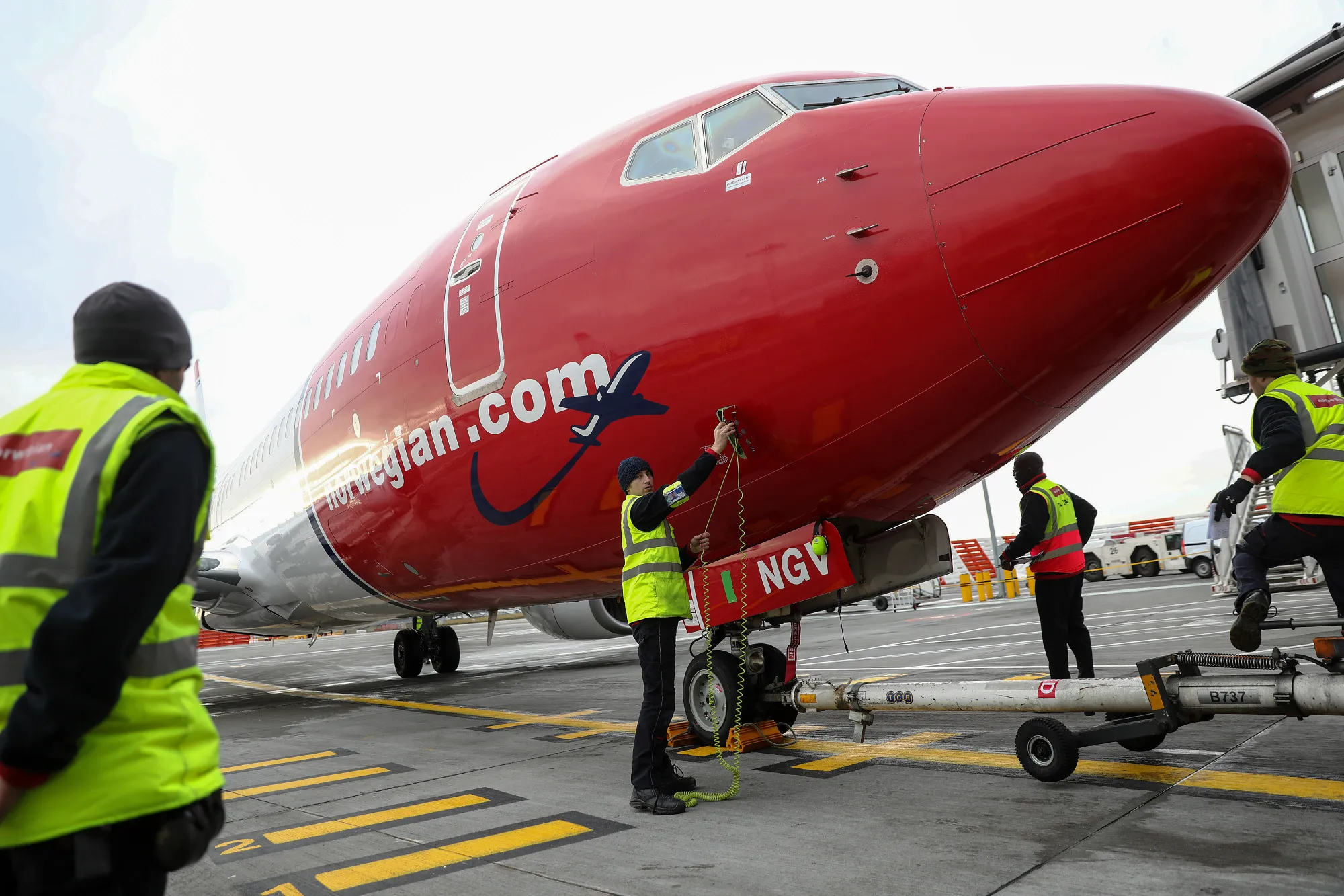 Norwegian Air Shuttle ready for departure at London Gatwick Airport in Crawley, U.K.
