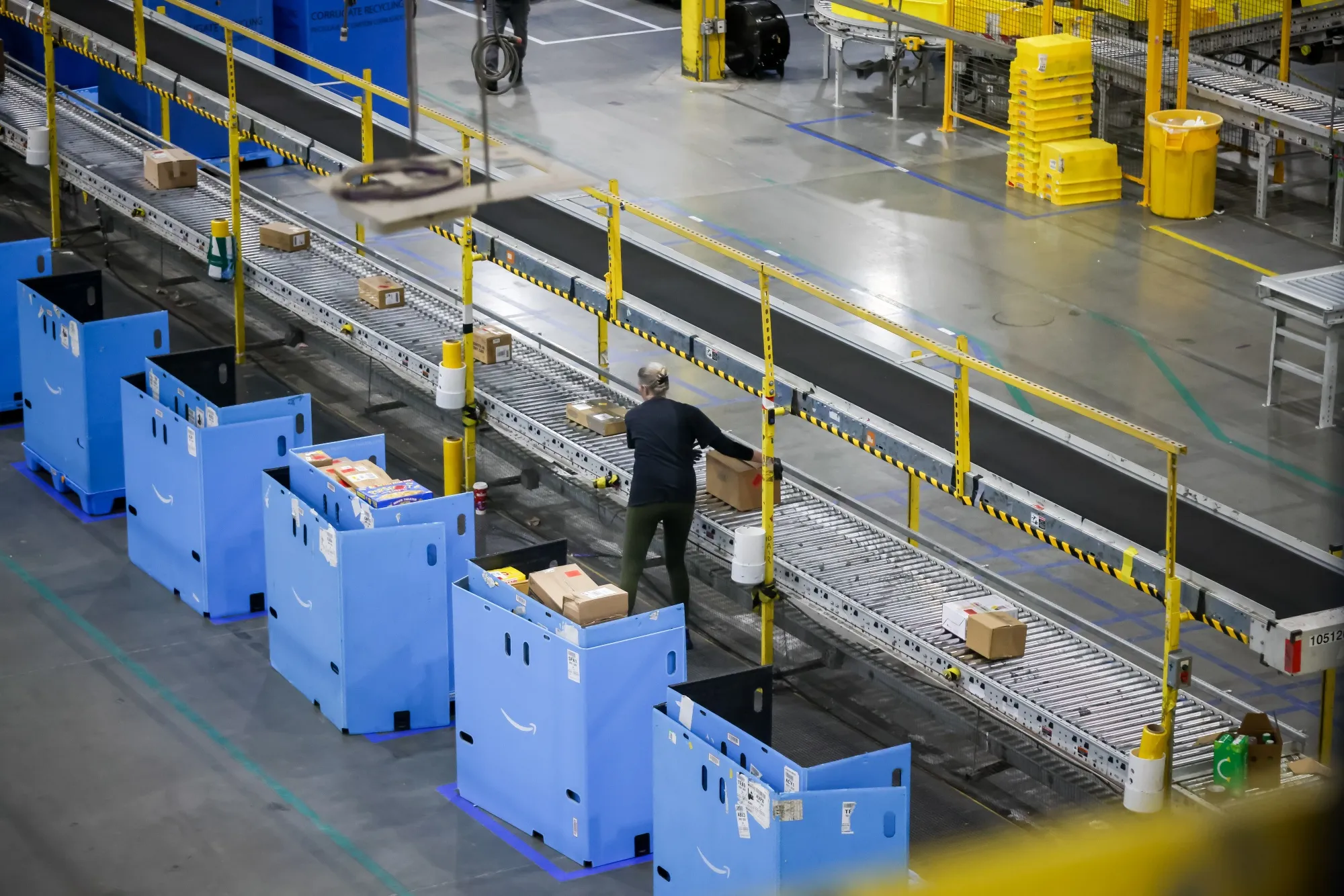 A worker at an Amazon fulfillment center in New Jersey.