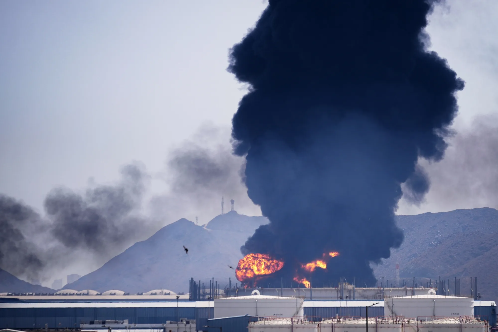 Fire and smoke in Fujairah, UAE, on March 14.