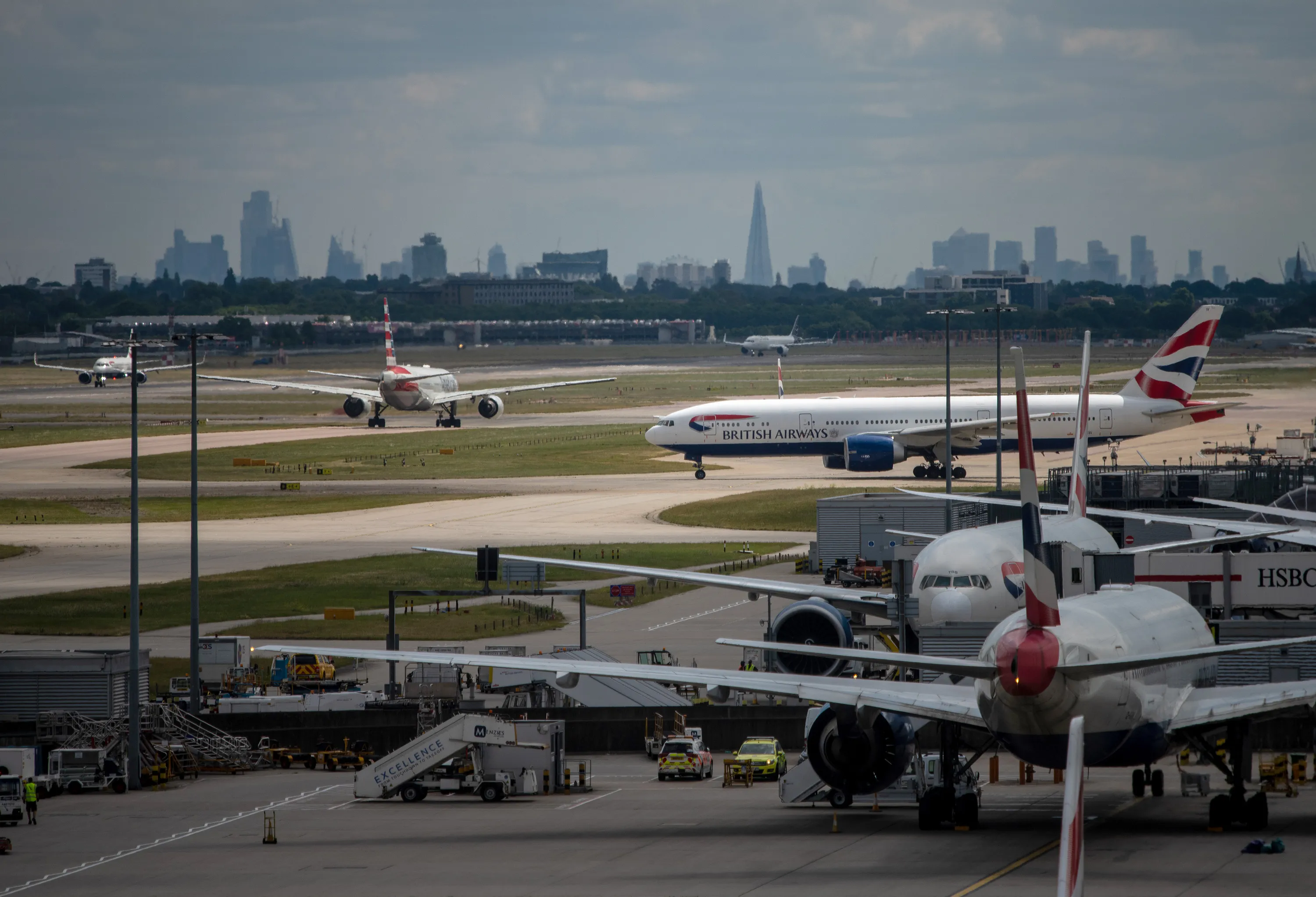 Passenger aircraft at London Heathrow Airport in London, UK.
