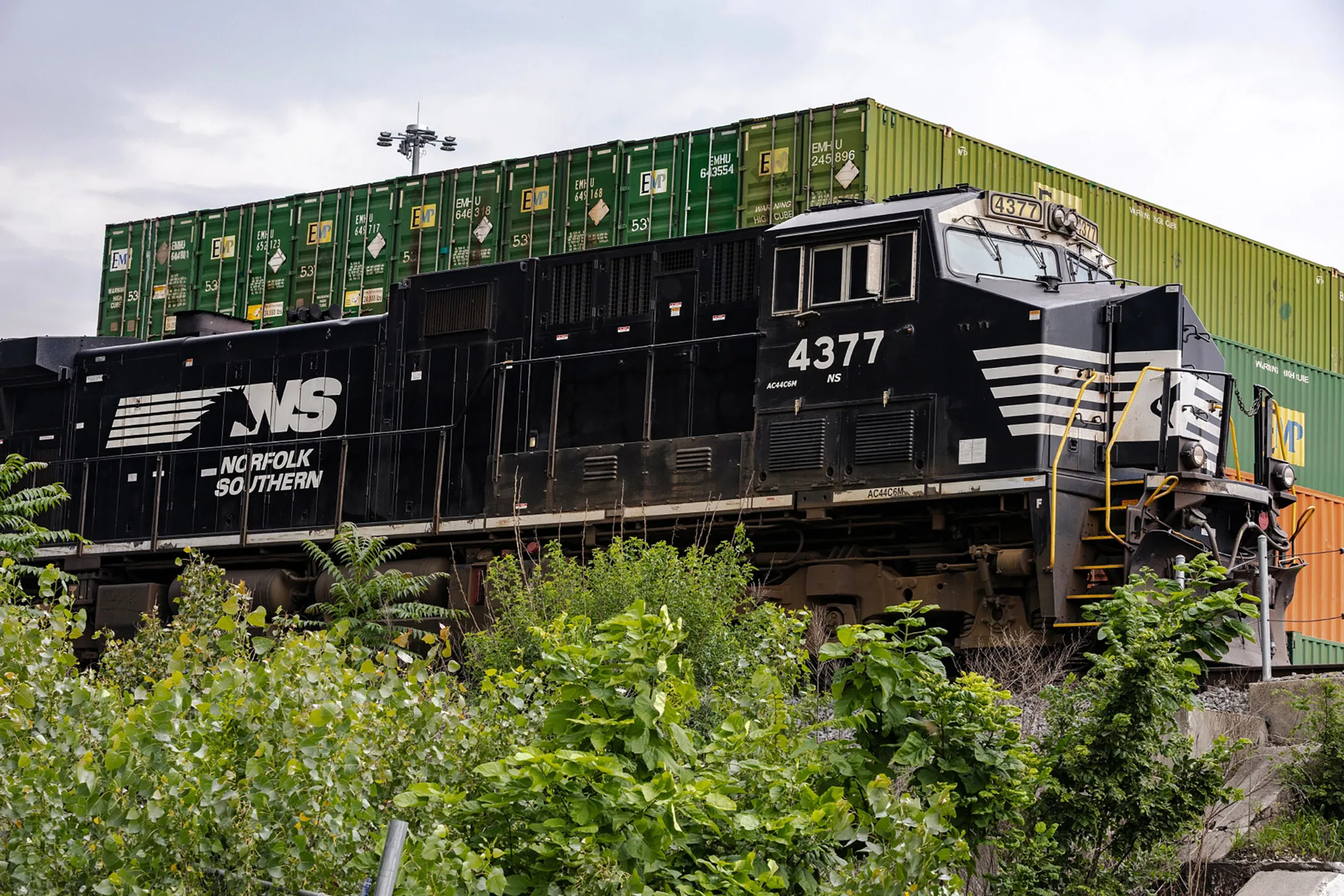 A Norfolk Southern locomotive at a rail yard in Chicago, Illinois, on&nbsp;July 25.