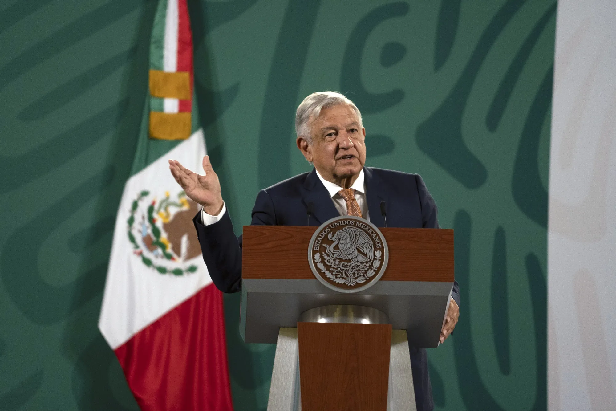 Andres Manuel Lopez Obrador, Mexico’s president, speaks during a news conference in Mexico City, Mexico, on Monday, April 19, 2021. 