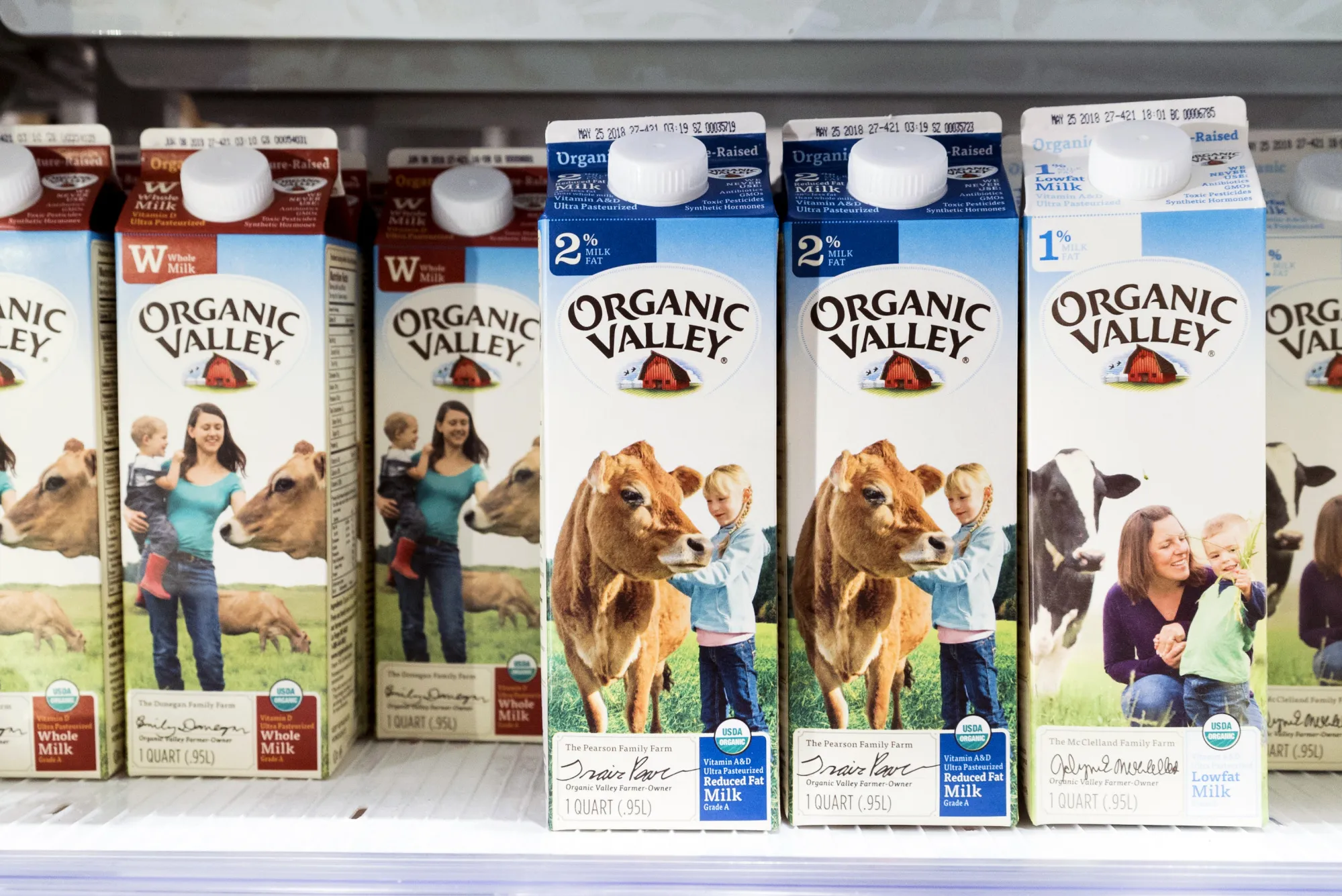 Quarts of Dean foods Co. Organic Valley brand milk