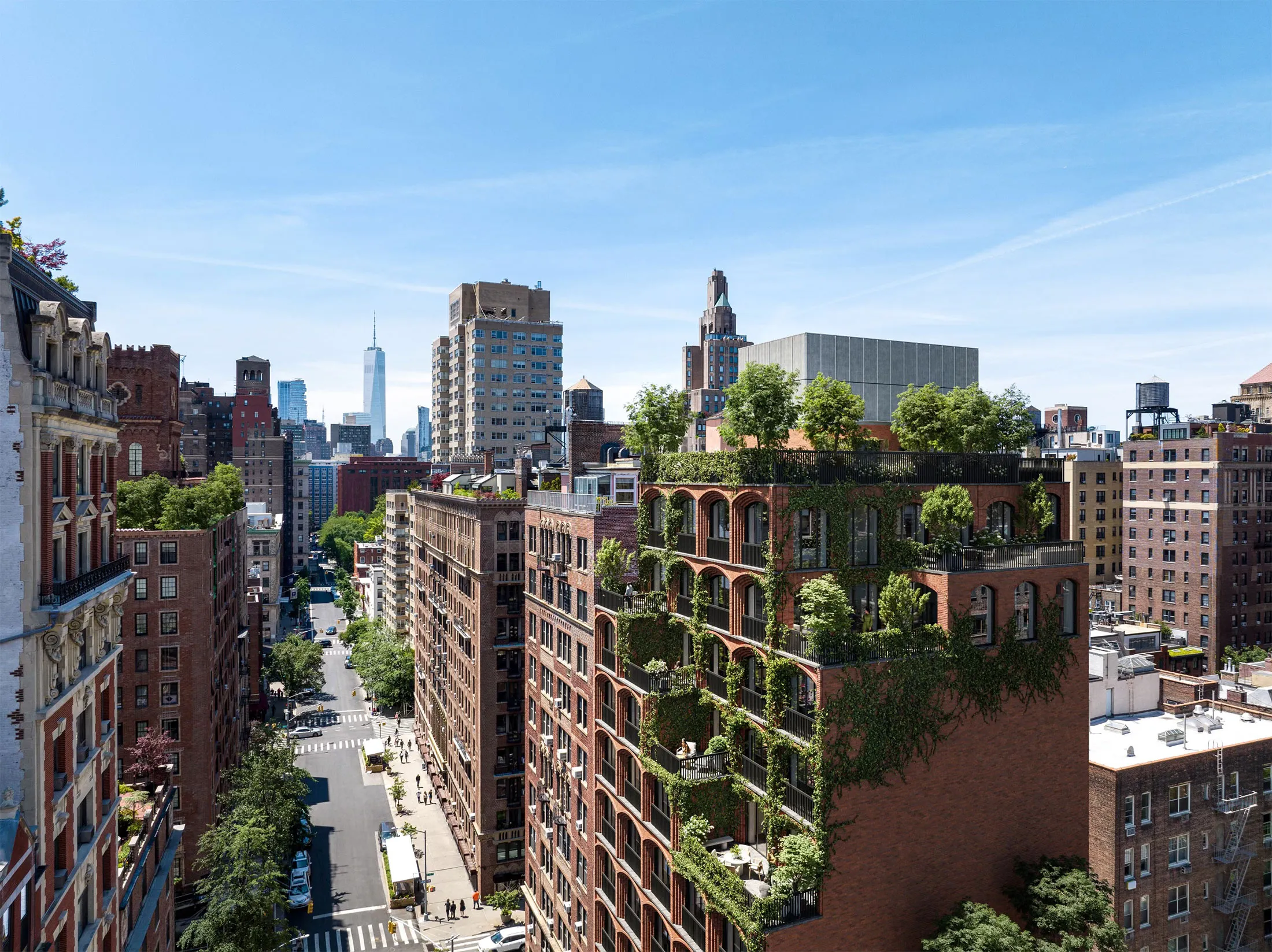 The exterior of 64 University Place will feature hand-laid red brick, arched windows and flowing ivy.