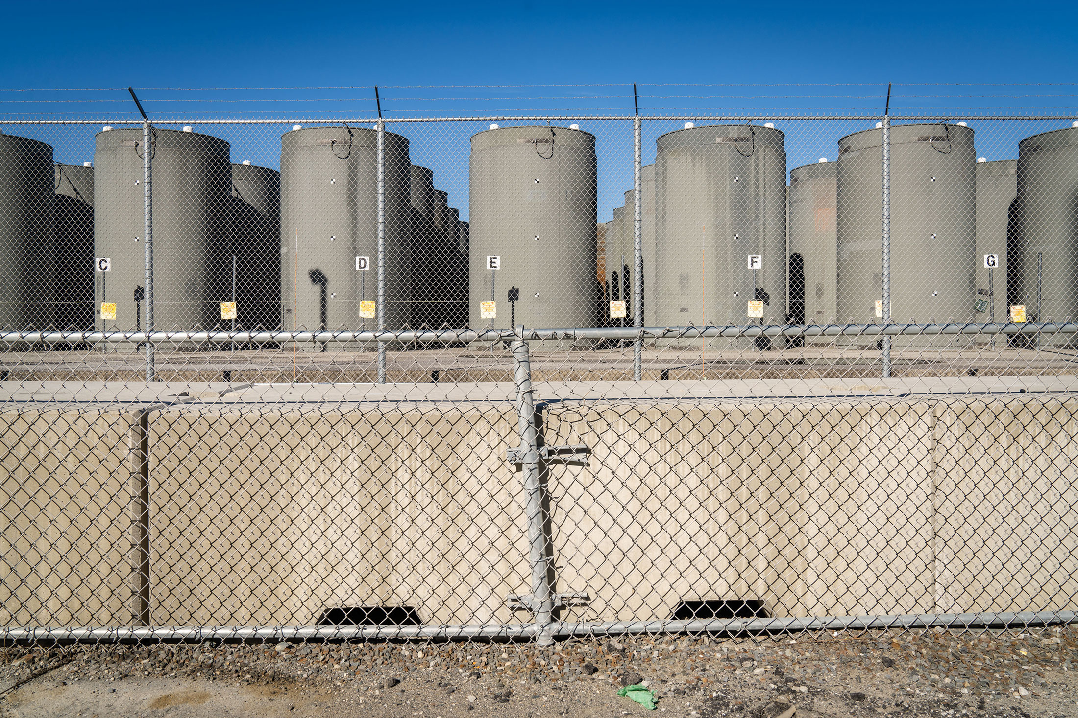 A view of the Vermont Yankee Nuclear Power Station in Vernon, Vermont on Nov. 3rd, 2022. Nuclear rods from the plant are stored in metal casks.