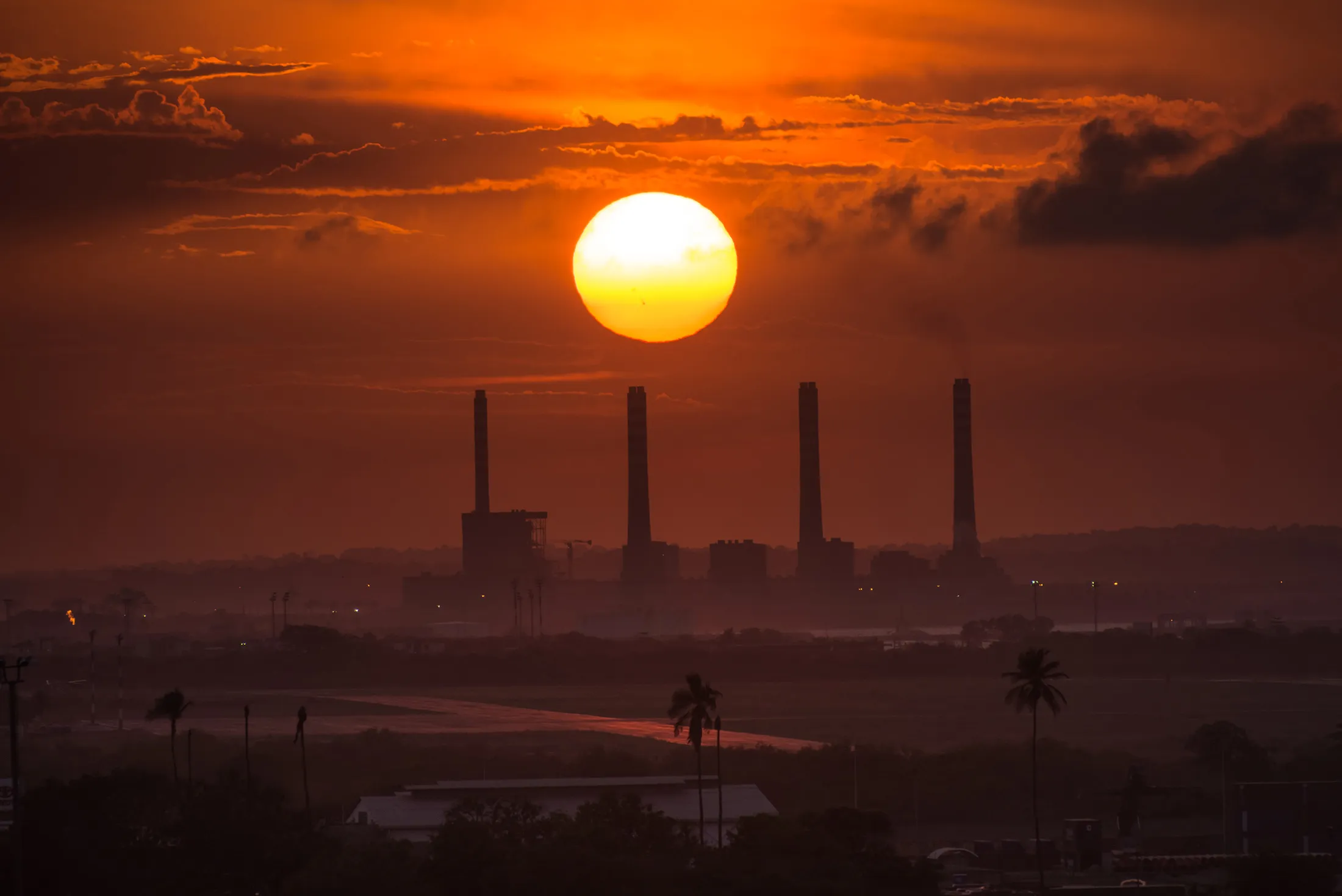 Sunset over El Palito oil refinery in Puerto Cabello, Venezuela.
