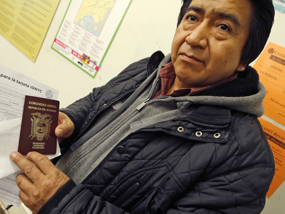 A man applies for a New York City municipal ID card, February 27, 2015.