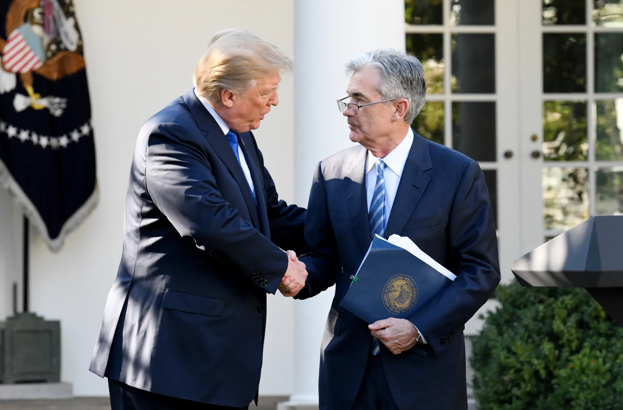 Donald Trump and Jerome Powell in 2017.&nbsp;