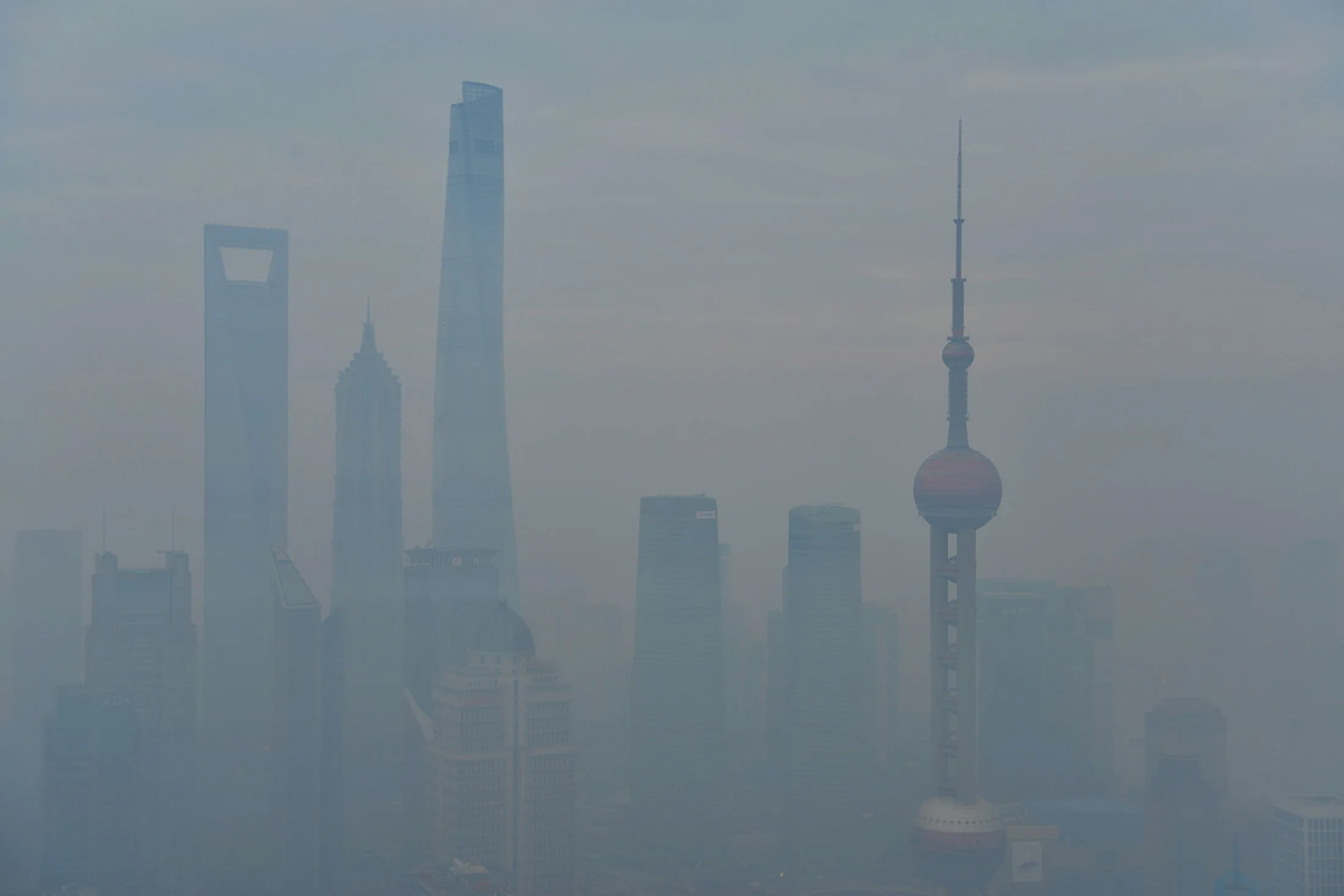 Buildings at the Lujiazui Financial District are shrouded in smog in Shanghai, China.
