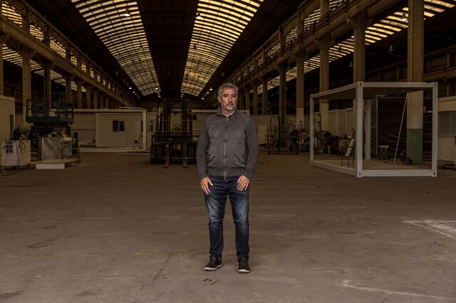 A portrait of Juan Pablo Rudoni inside the EcoSan factory outside of Buenos Aires.