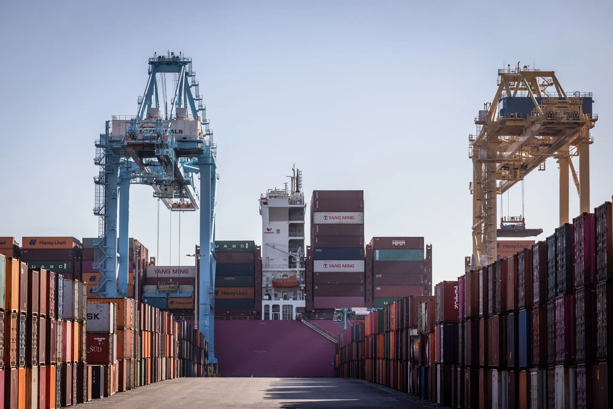 Shipping containers and gantry cranes&nbsp;at the Port of Barcelona.