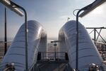 Pipework stands on top of a storage silo as construction work continues at the liquid natural gas (LNG) terminal, a unit of Electricite de France (EDF) SA, in Dunkirk, France, on Tuesday, March 15, 2016. 