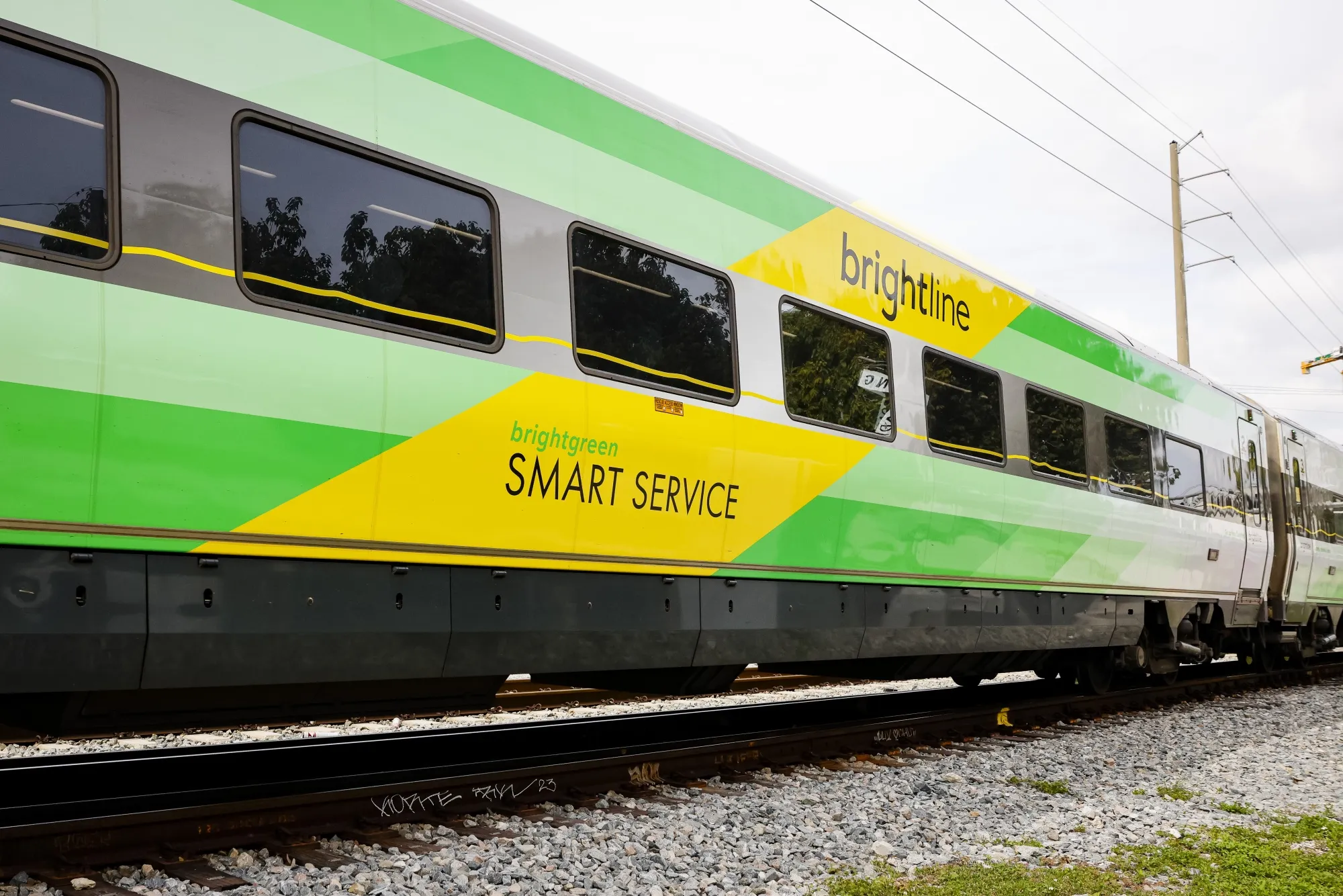 A Brightline train in Miami, Florida, on Thursday, Feb. 1, 2024. 