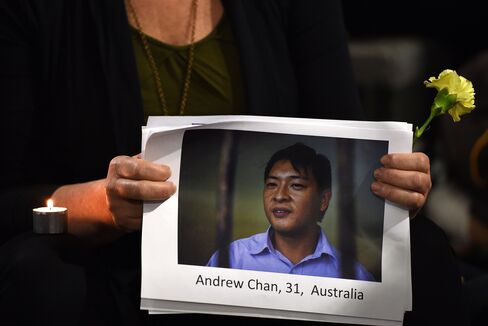A Photo of Andrew Chan is Held at a Vigil in Sydney