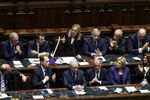 Giorgia Meloni, center, speaks during a parliamentary session in Rome, Italy, on Oct. 25.