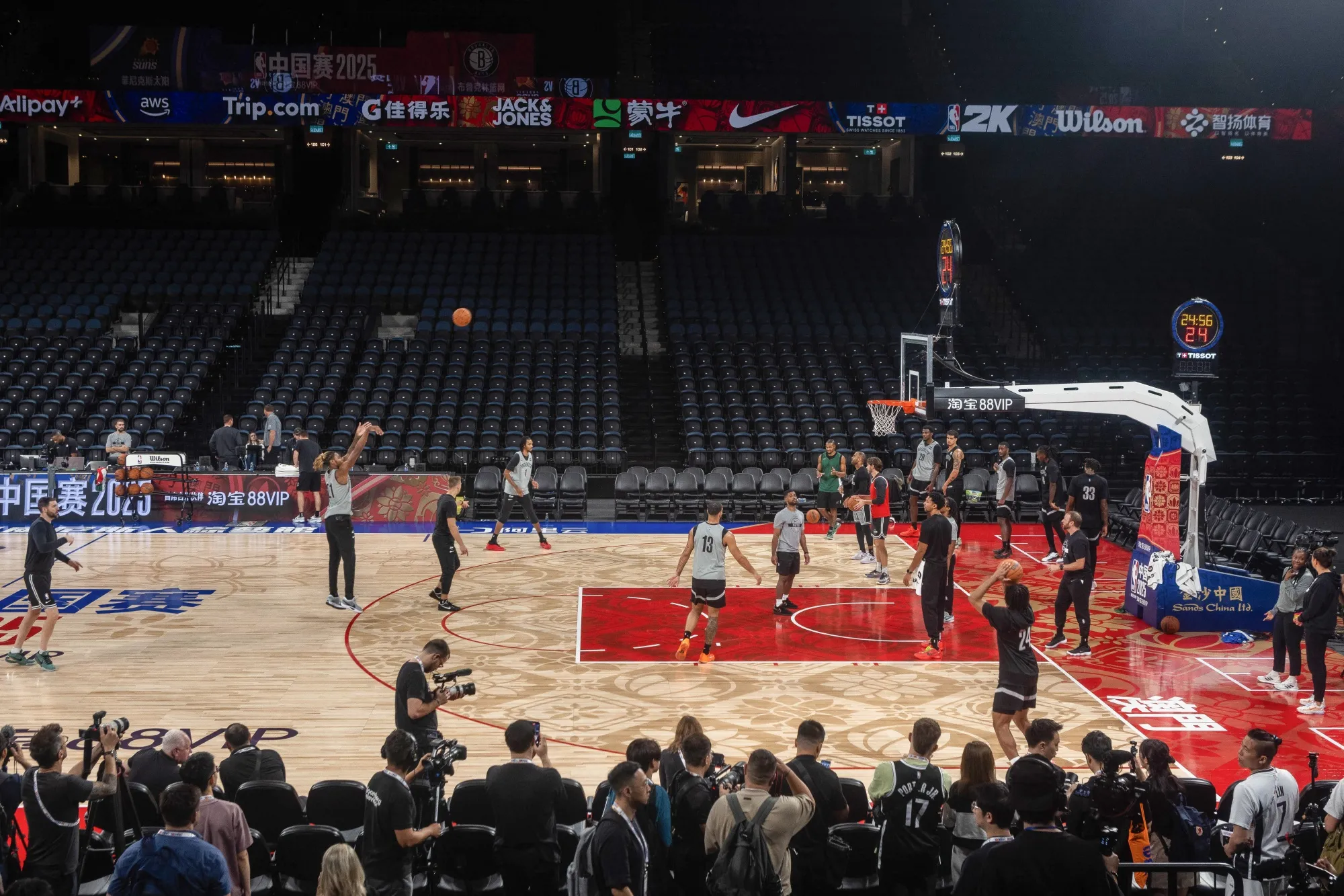The Brooklyn Nets' Noah Clowney shoots during a practice session ahead of the NBA pre-season games, at the Venetian Arena in Macau on October 9, 2025. The NBA returns to the&nbsp;China market this week with two pre-season games.
