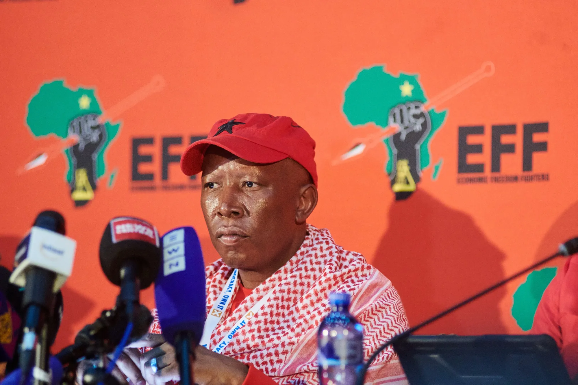 Economic Freedom Fighters Leader Julius Malema&nbsp;at the Independent Electoral Commission national results center in Midrand, on June 1.