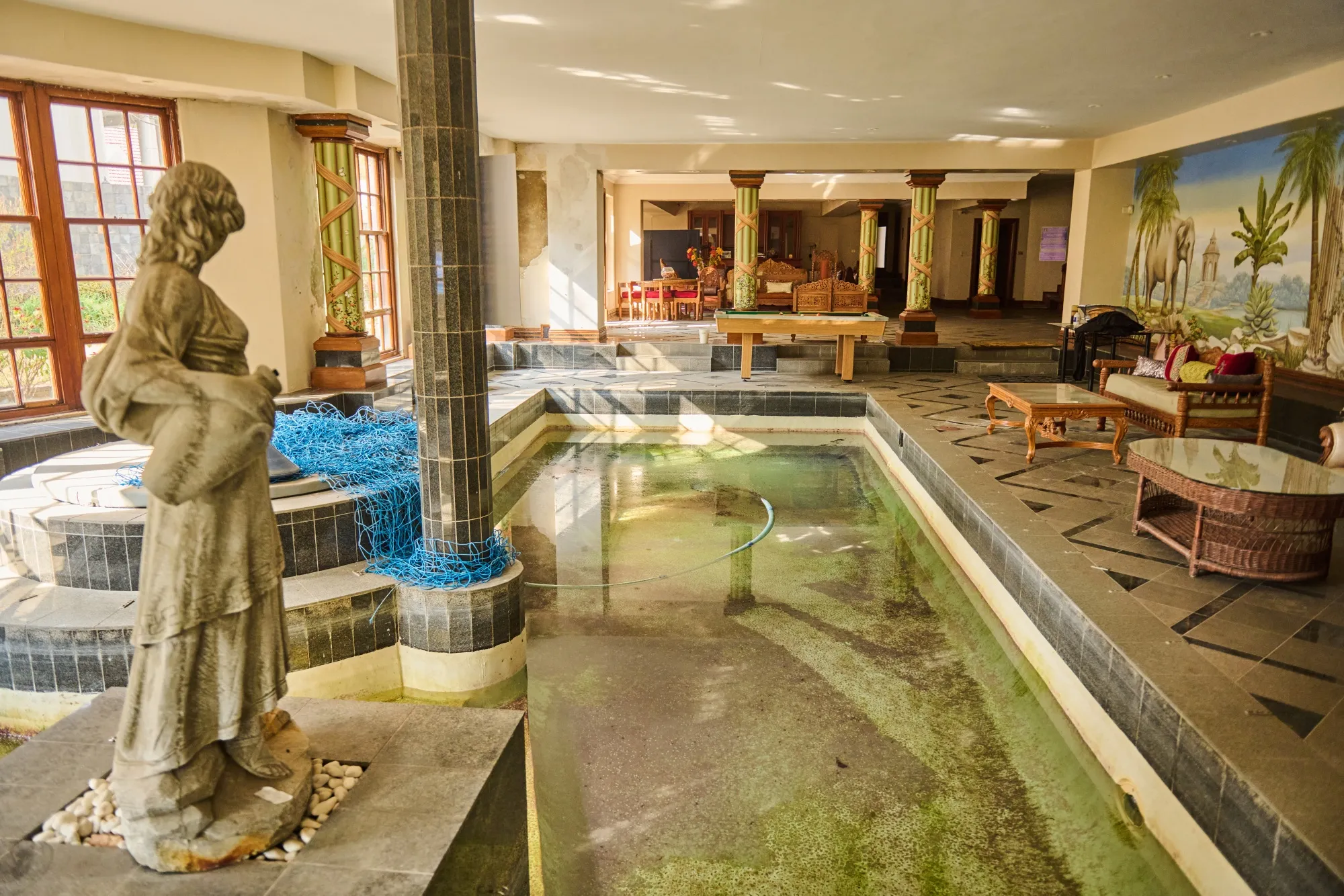 An indoor pool at the Gupta brothers’ residential compound.