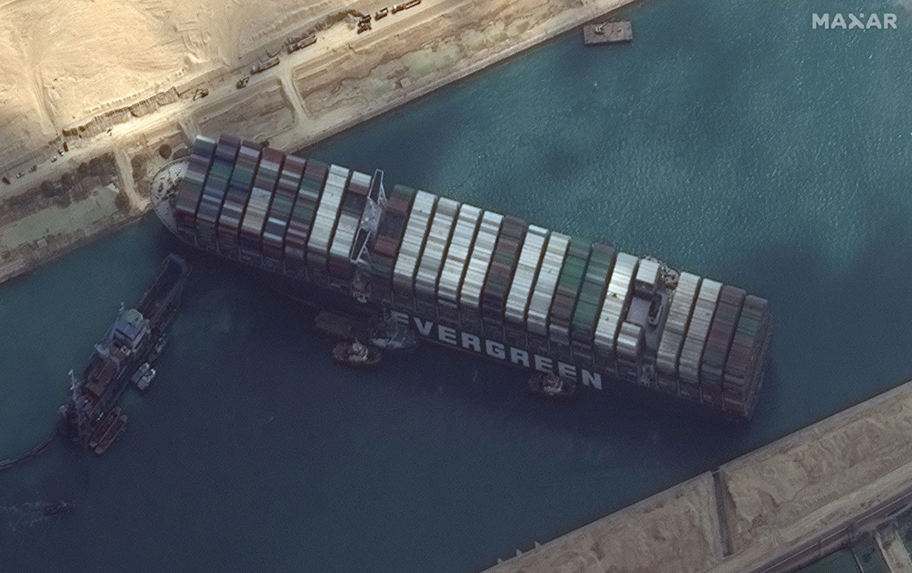The Ever Given vessel stuck in the Suez Canal on March 26.