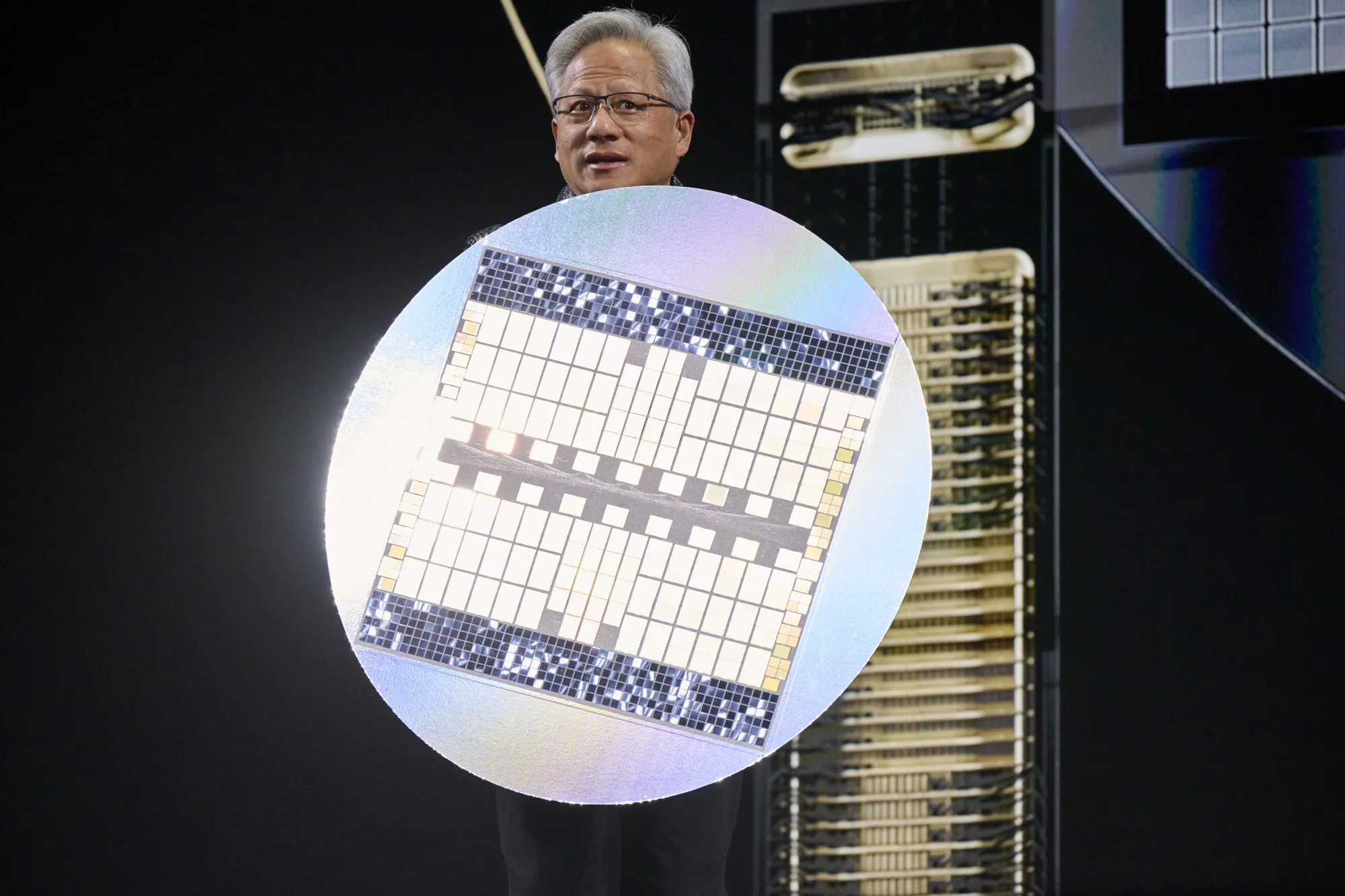 Jensen Huang, co-founder and chief executive officer of Nvidia Corp. announcing new chips.
