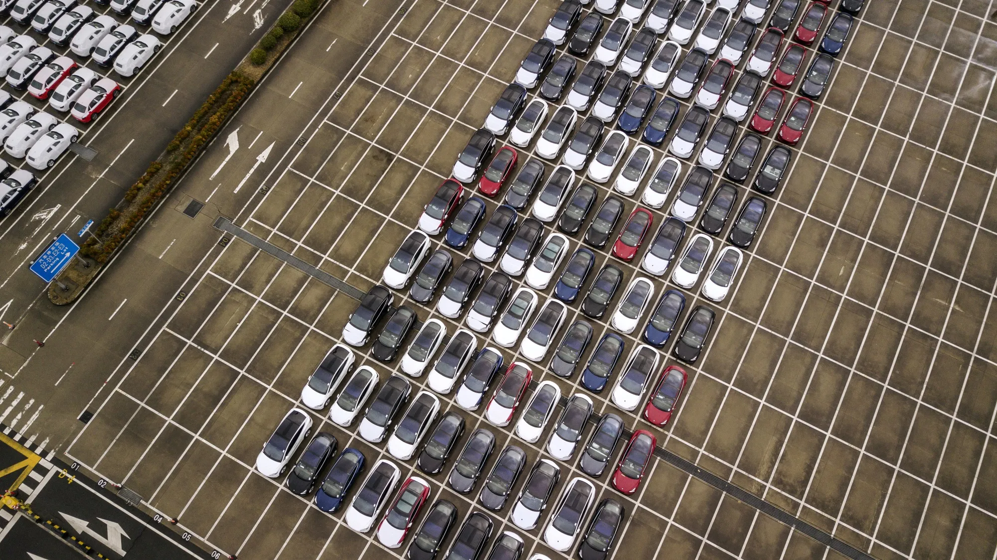 Tesla Inc. vehicles at a port in Shanghai.