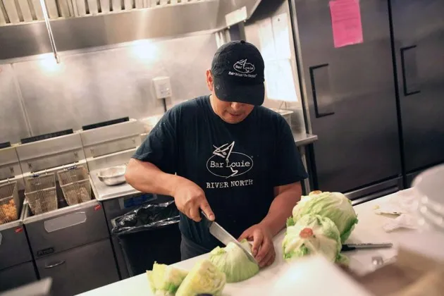 The kitchen at Bar Louie restaurant in the River North neighborhood of Chicago