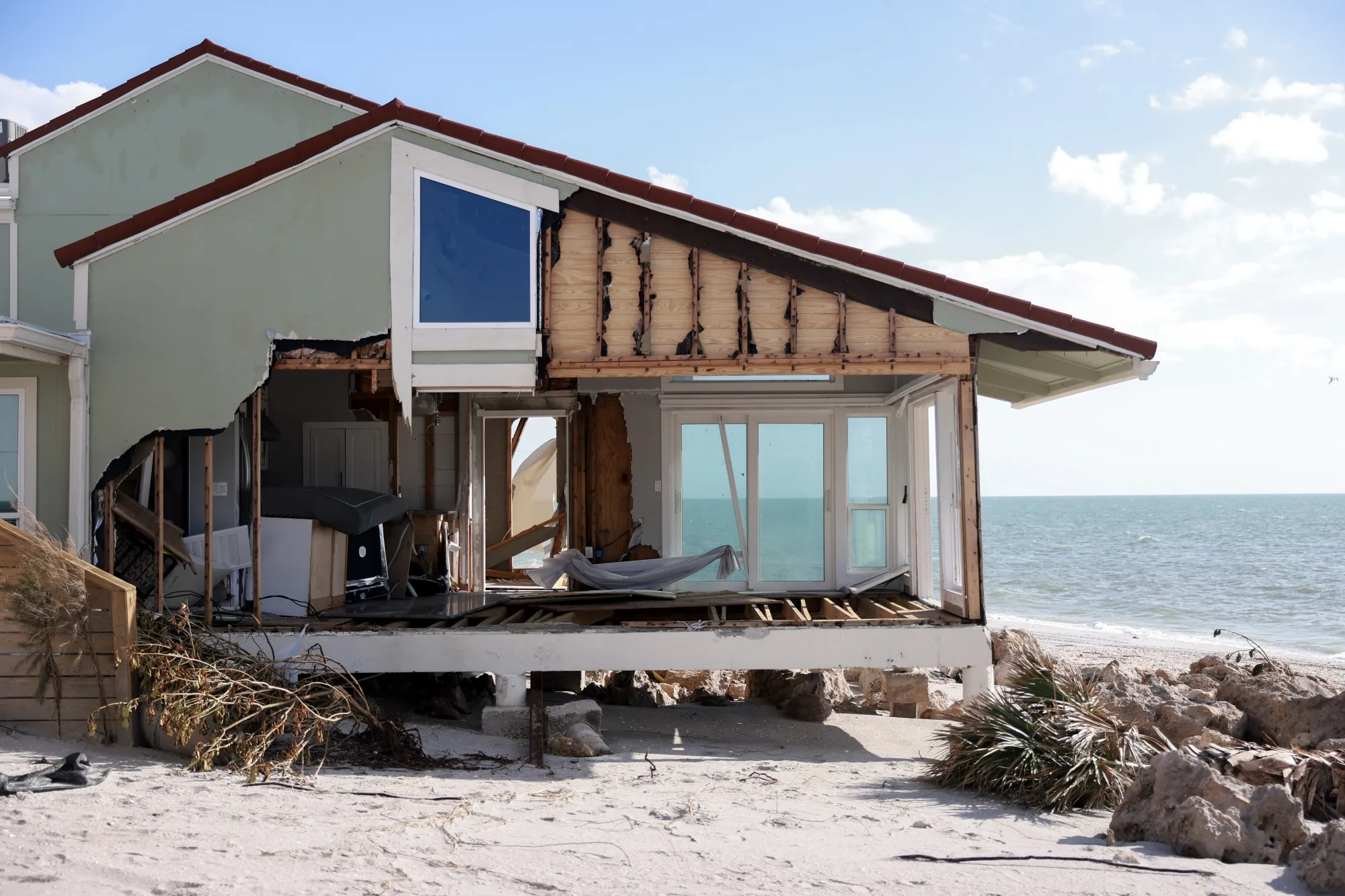 A home damaged by Hurricane Milton in Manasota Key, Florida.&nbsp;