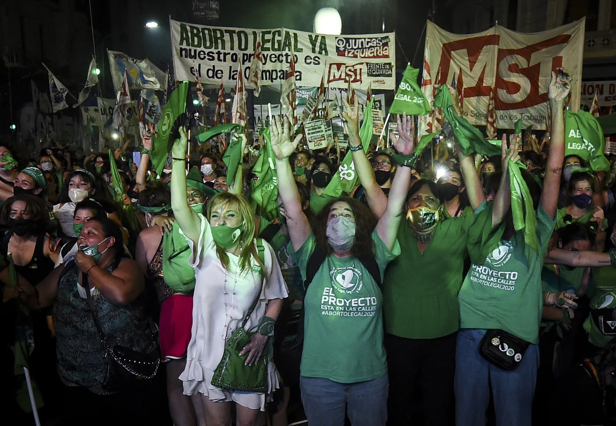 Pro-choice demonstrators celebrate after the right to abortion is legalized, in Buenos Aires, on Dec. 30.