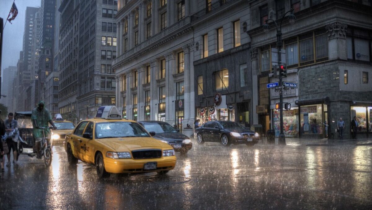 Times Square Rainy Day, New York City - 1943 — Old NYC Photos