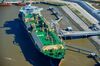 The Asia Vision LNG carrier ship sits docked at the Cheniere Energy Inc. terminal in this aerial photograph taken over Sabine Pass, Texas, U.S.