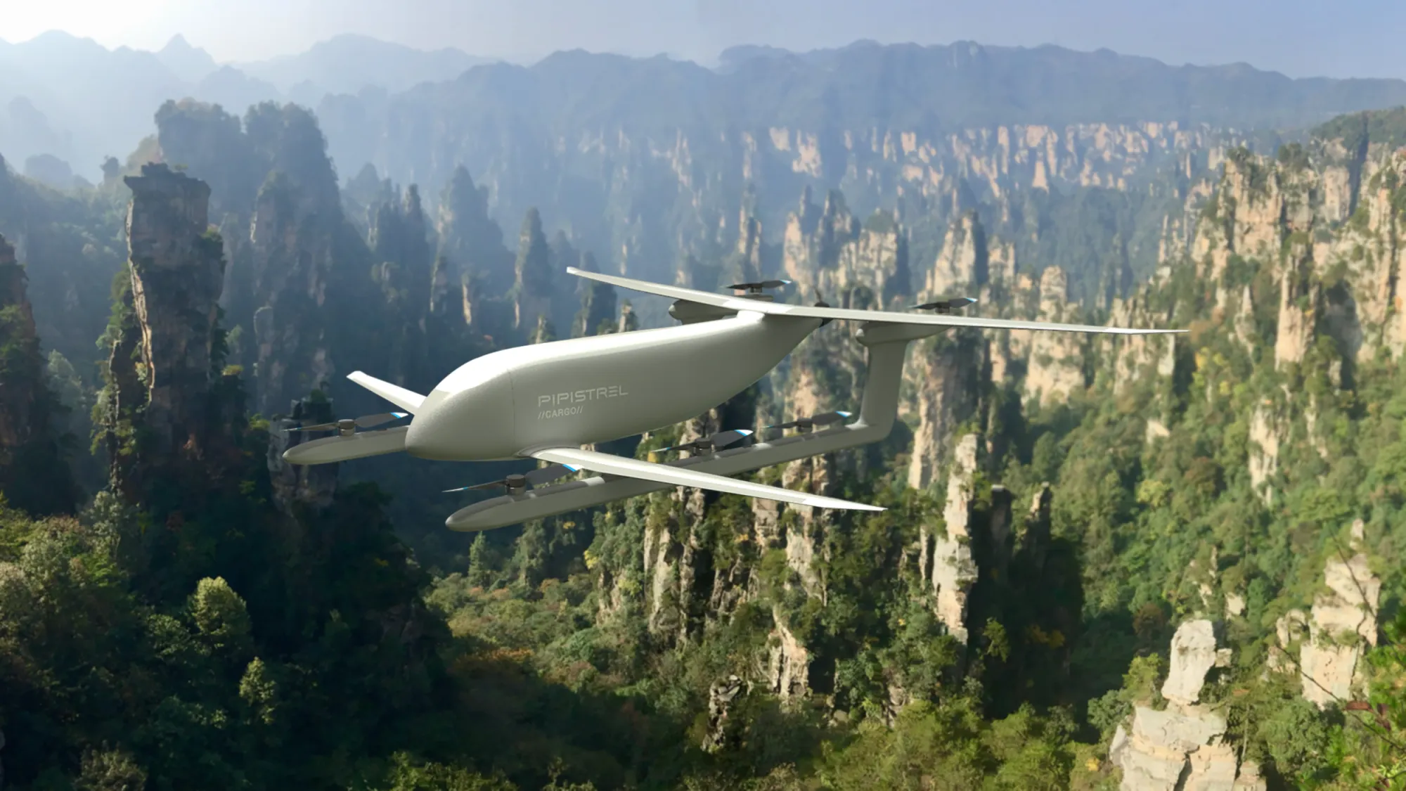 Illustration of the Pipistrel Nuuva v300 cargo-delivery drone.