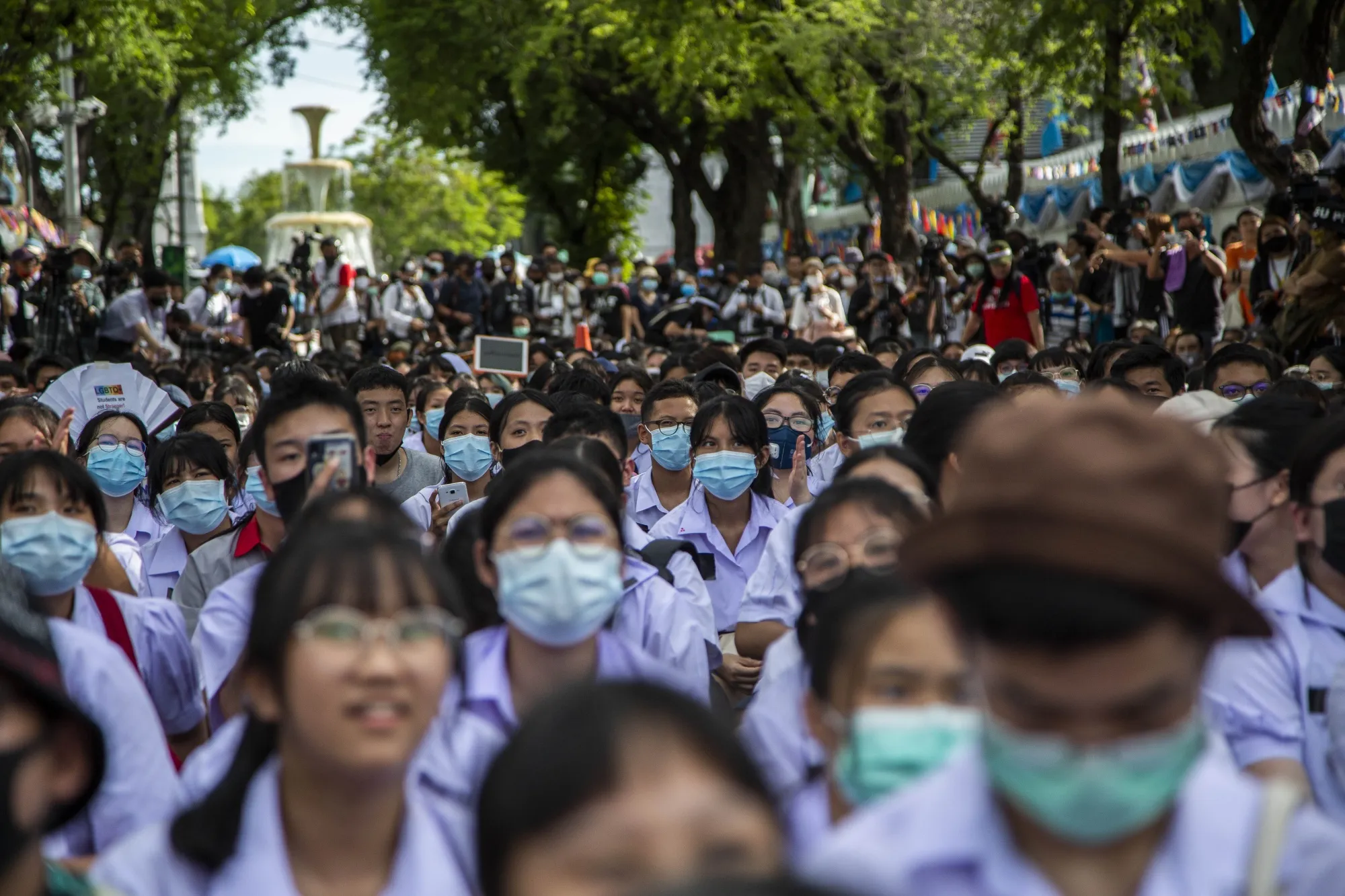 High school students protest against the government in Bangkok on Sept. 5.