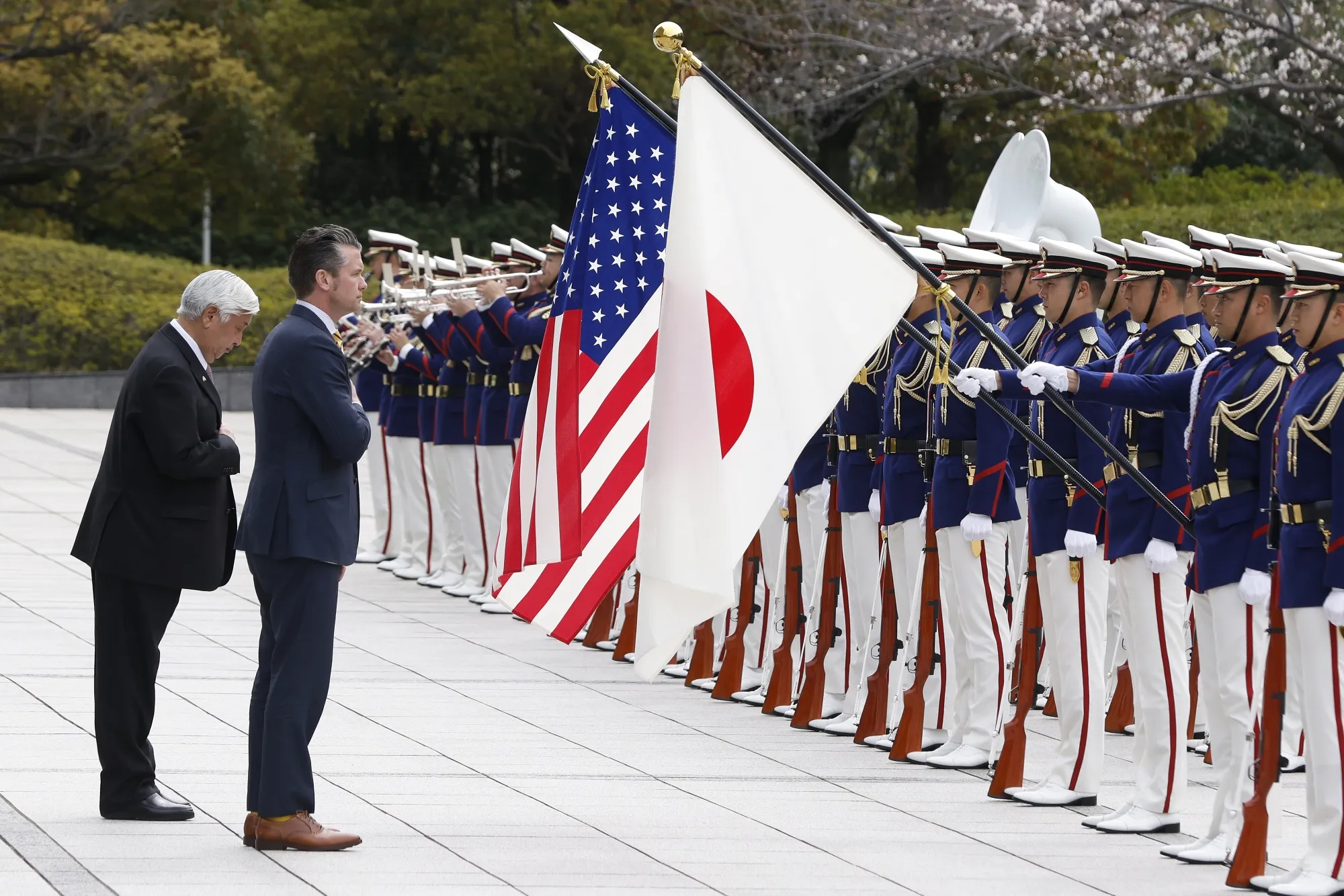 Pete Hegseth and Gen Nakatani, Japan’s defense minister, in Tokyo on March 30. 