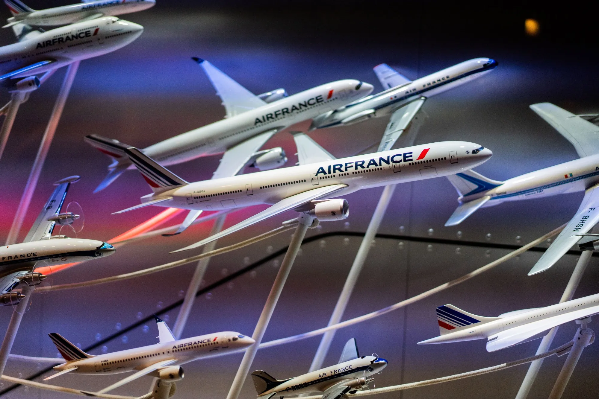 Model passenger aircraft displayed at an event to mark the 90th birthday of Air France in Paris&nbsp;on Sept. 27.