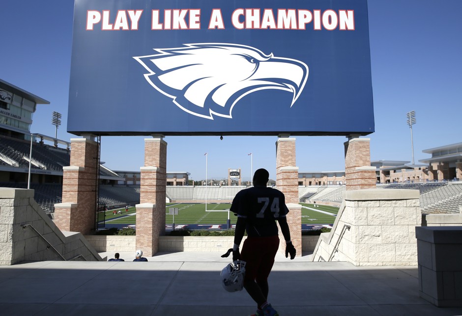 Eagle Stadium in Allen, Texas, cost more than $72 million and holds as many fans as an NBA arena. But an even pricier high school football stadium is getting built just a few miles away. 