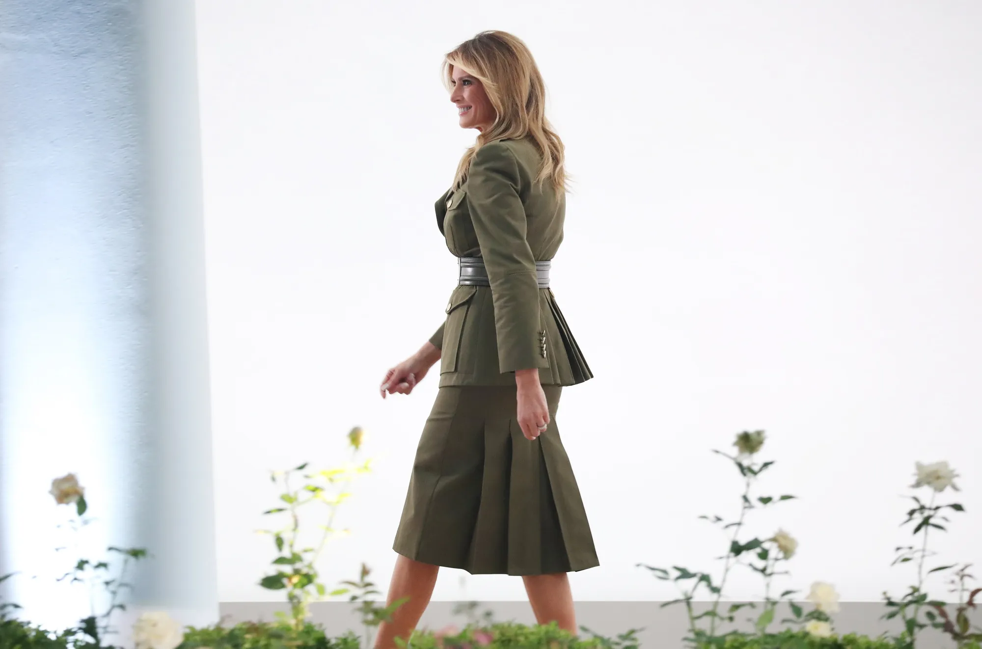 U.S. First Lady Melania Trump arrives to speak from&nbsp;the White House Rose Garden during the Republican National Convention telecast on Aug. 25.