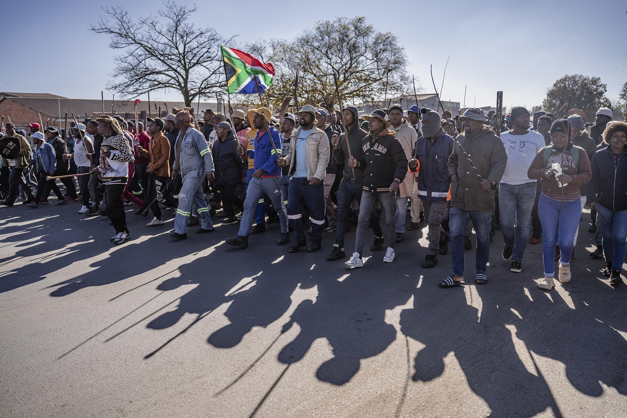 Demonstrators during an anti-immigrant protest to call on the government to deport irregular immigrants in the Benoni area east of Johannesburg, South Africa on June 5, 2026.