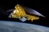An illustration shows the Sentinel-6 Michael Freilich spacecraft in orbit above Earth with its deployable solar panels extended.