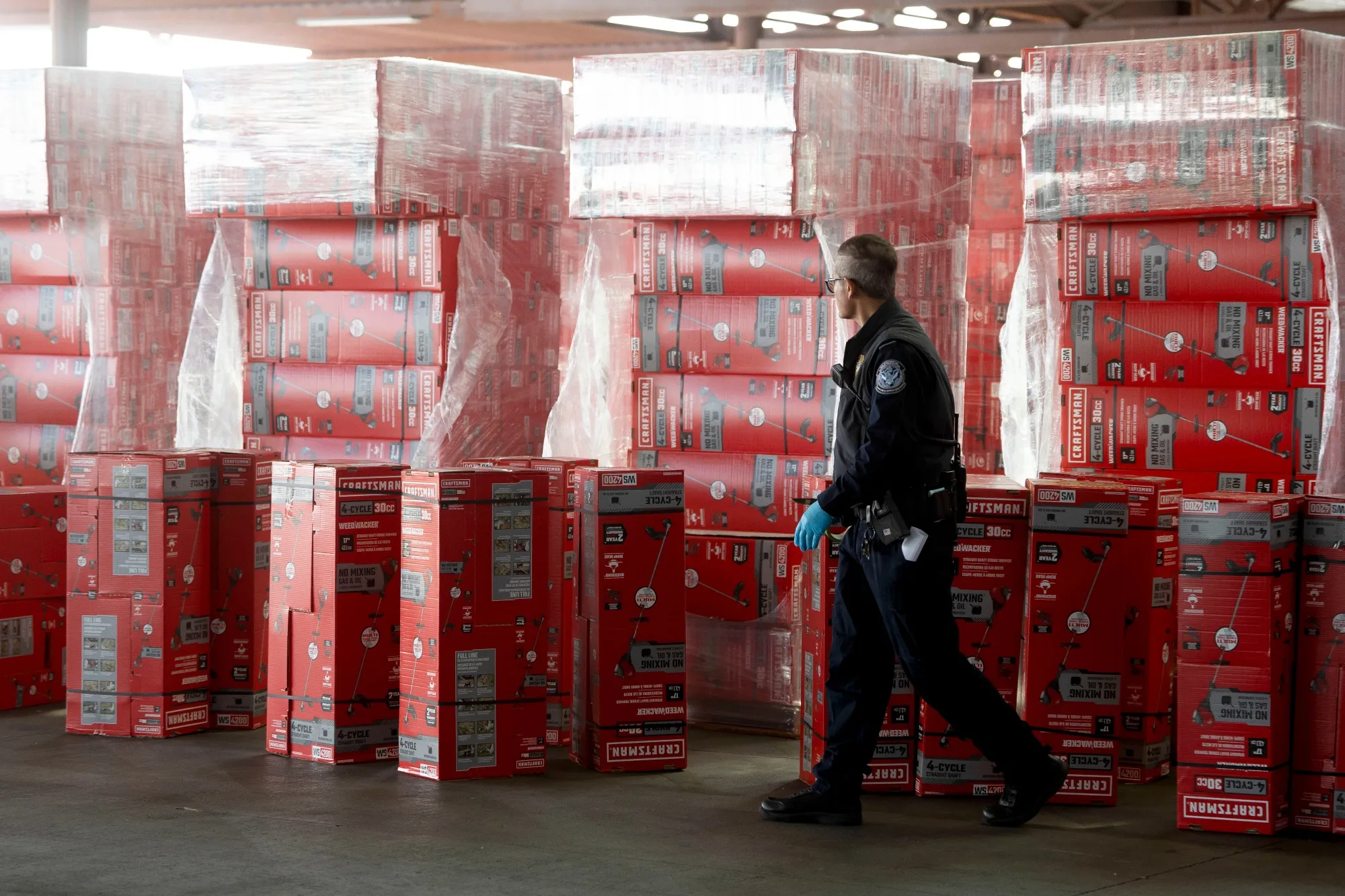 A US Customs and Border Protection agent at the Nogales-Mariposa port of entry on the US-Mexico border in Nogales, Arizona.