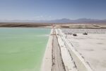 Brine pools at a lithium mine in Calama, Antofagasta region, Chile.