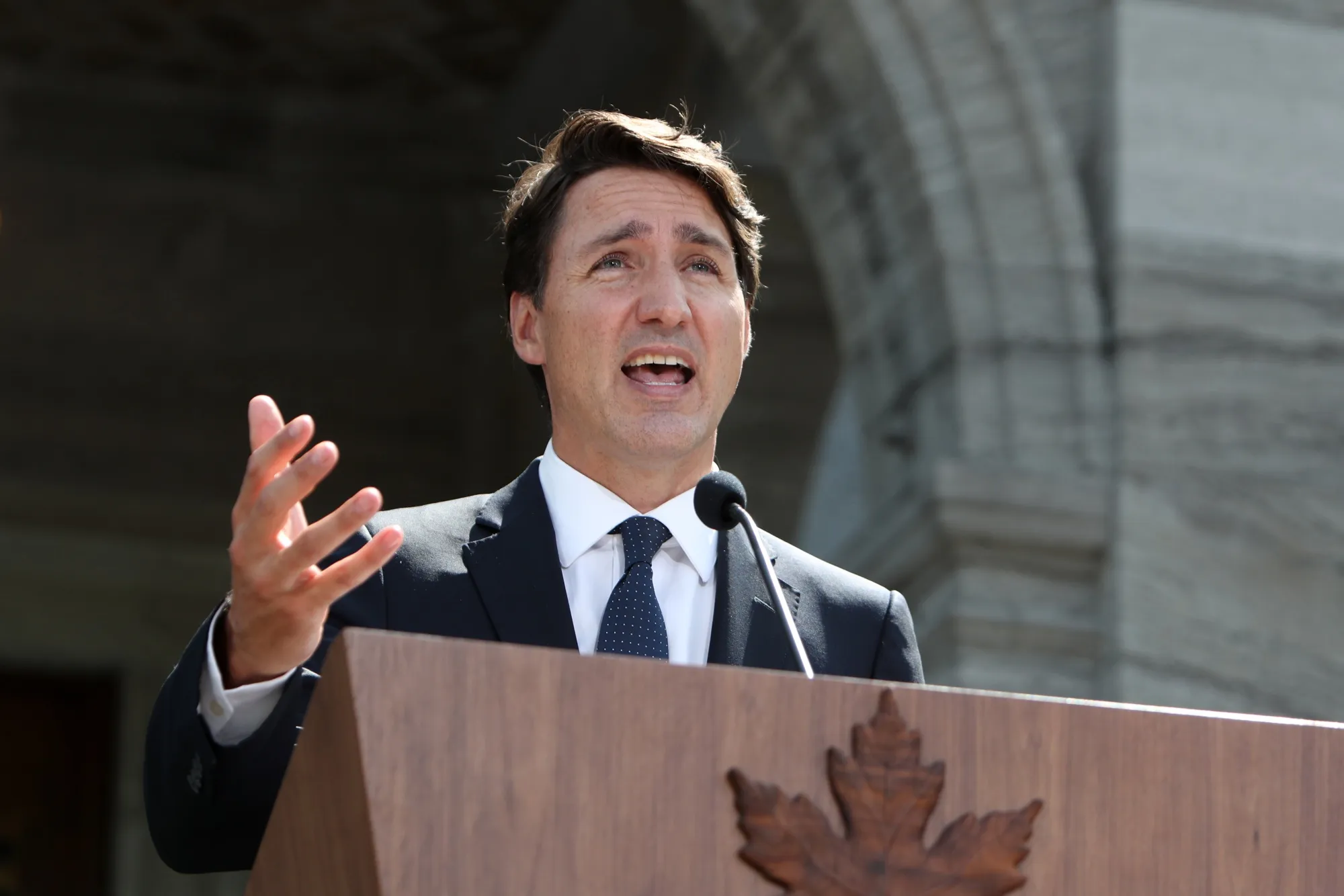 Justin Trudeau speaks during an Ottawa news conference on Aug. 15 after calling a snap election.