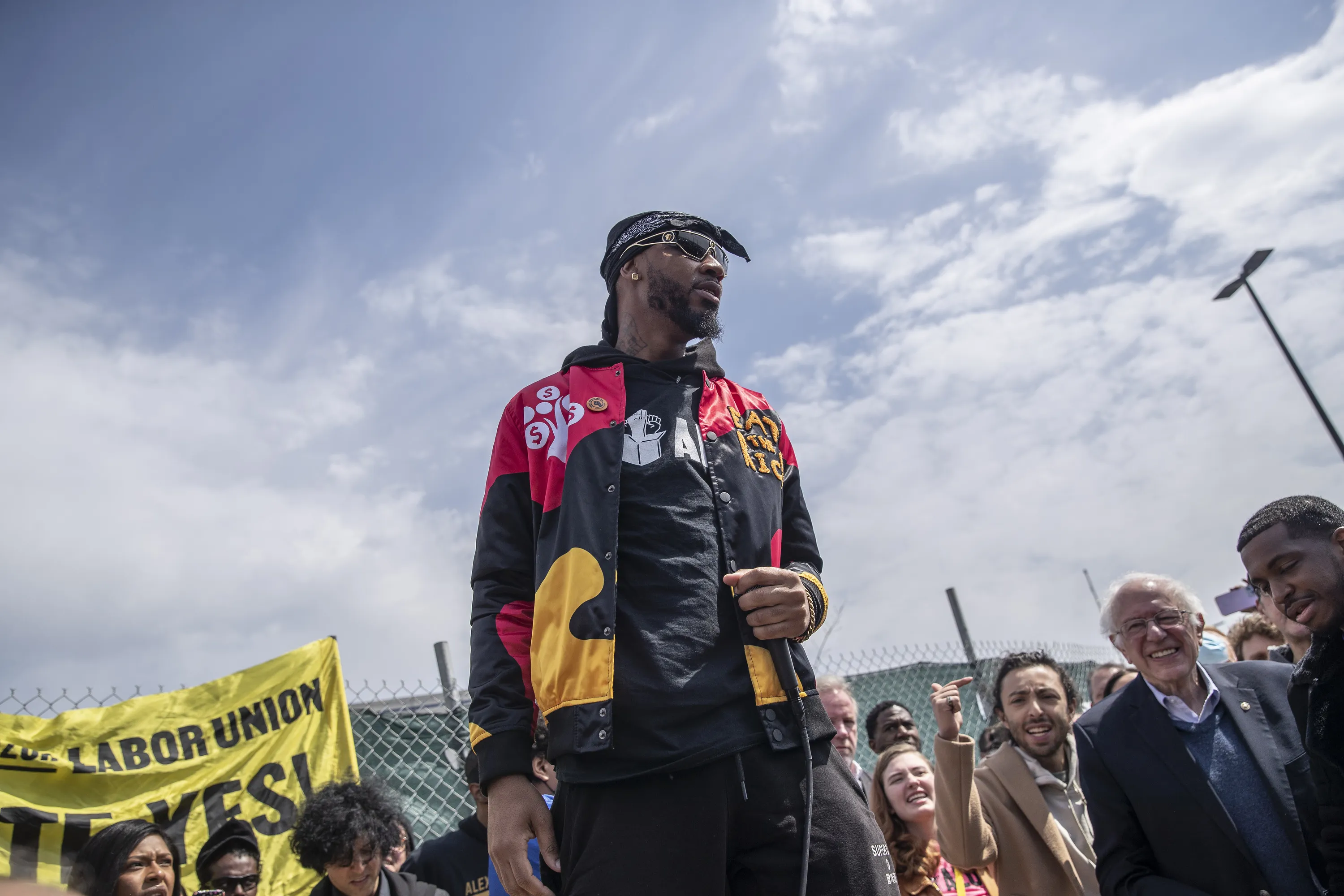 Christian Smalls, founder of the Amazon Labor Union, speaks during a rally in the Staten Island borough of New York,&nbsp;on&nbsp;April 24.&nbsp;