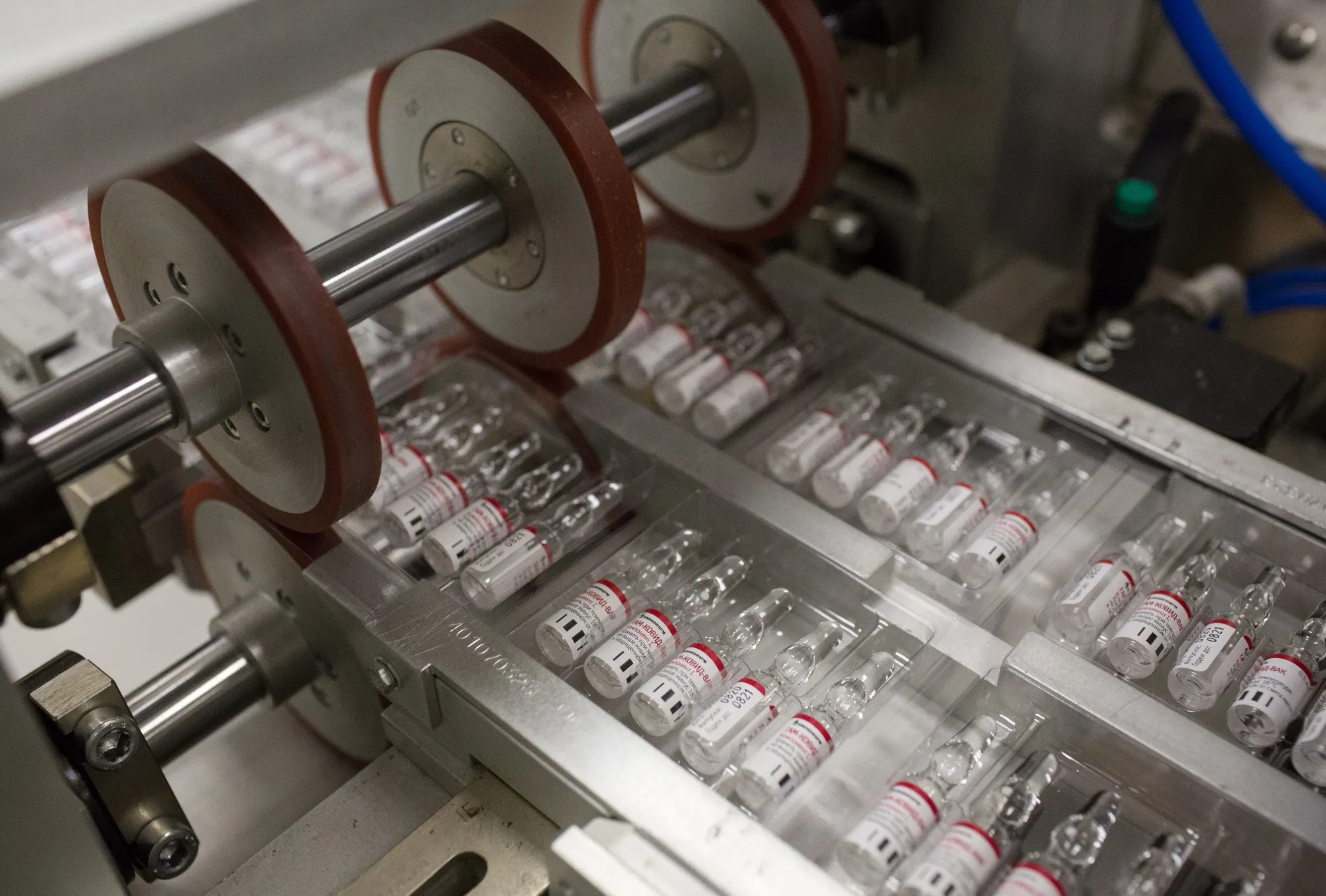 Ampoules containing a component of the 'Gam-COVID-Vac' COVID-19 vaccine&nbsp;in Zelenograd, Russia.
