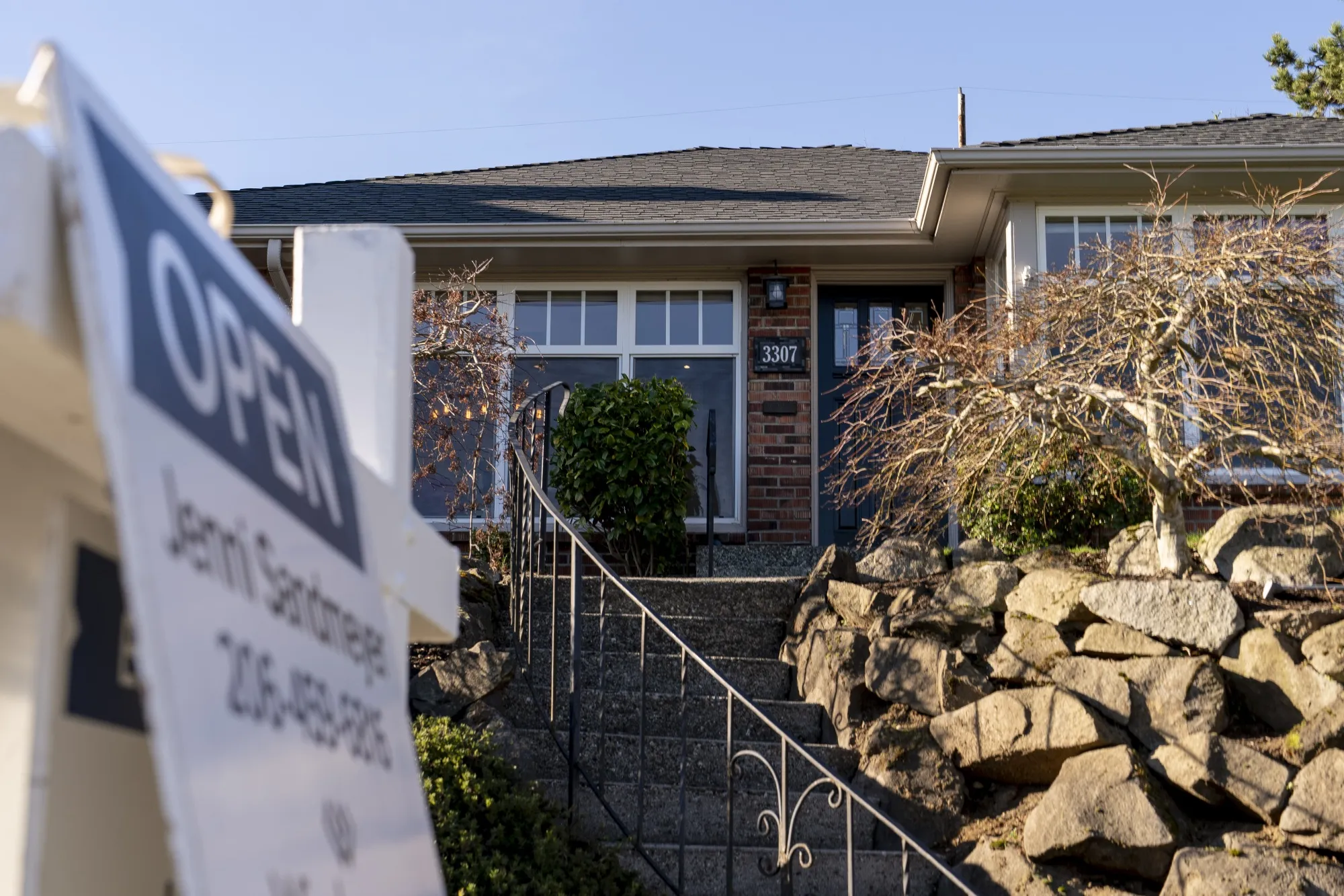 The exterior of a home during an open house in Seattle.