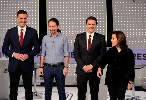 Pedro Sanchez, Pablo Iglesias, Albert Rivera and Soraya Saenz de Santamaria