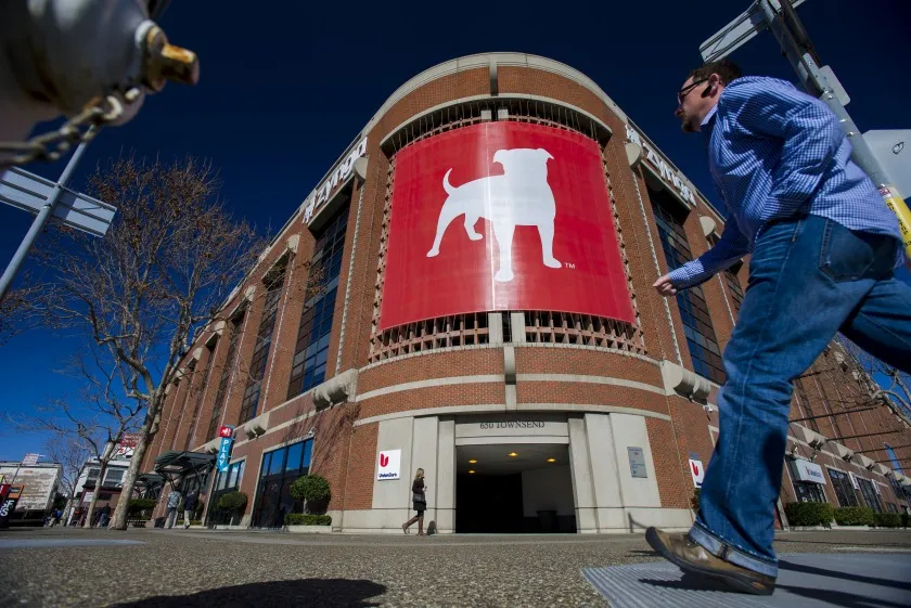 Pedestrians walk in front of the Zynga&nbsp;headquarters in San Francisco.