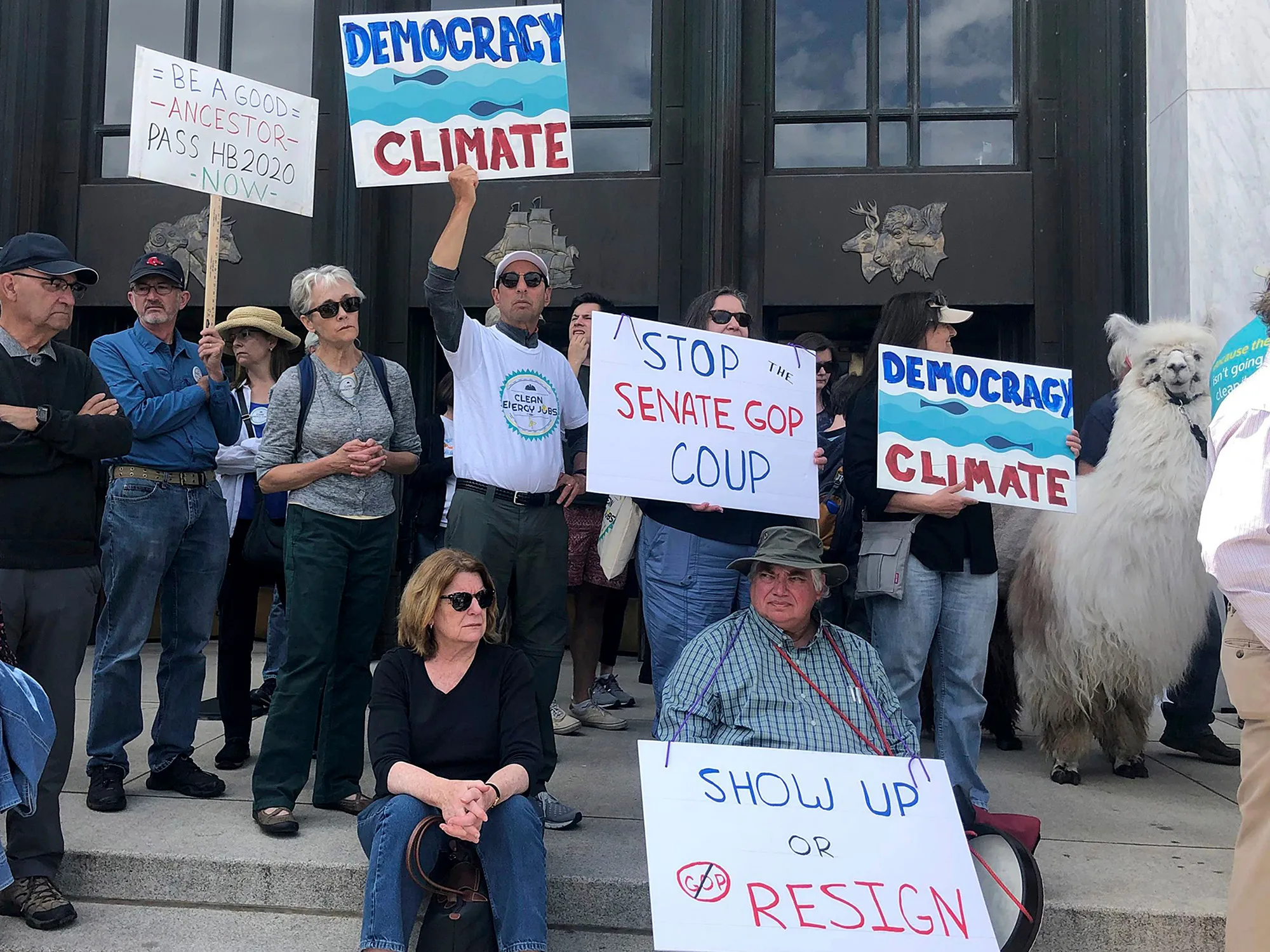 Protesters on the steps of the Oregon State Capitol, in Salem on June 25.