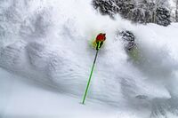 Deep powder skiing at Aspen Snowmass resort in Colorado.