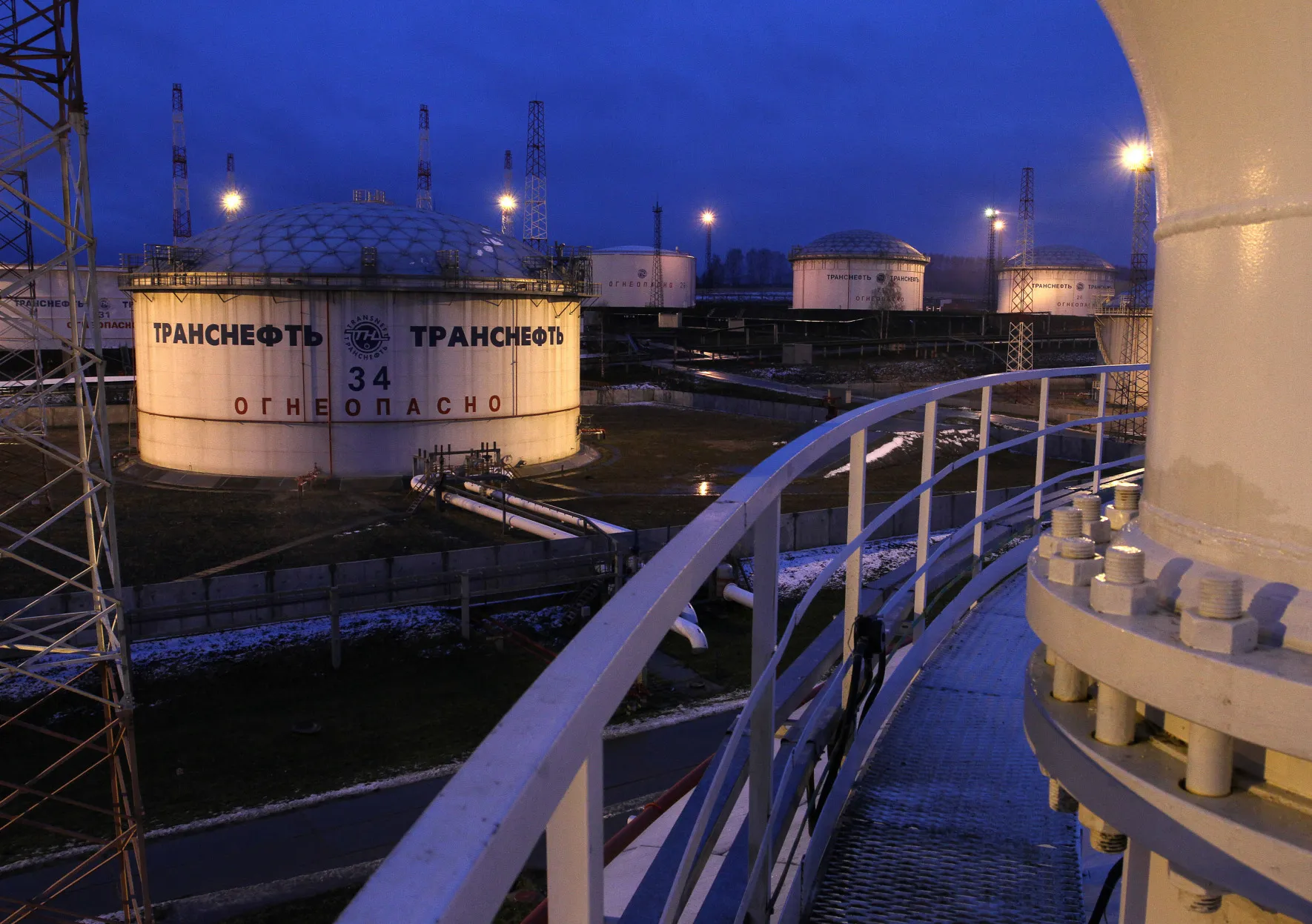 Oil storage tanks are seen at the OAO Transneft transfer station Starolikeyevo, in Kstovo, near Nizhny Novgorod, Russia.